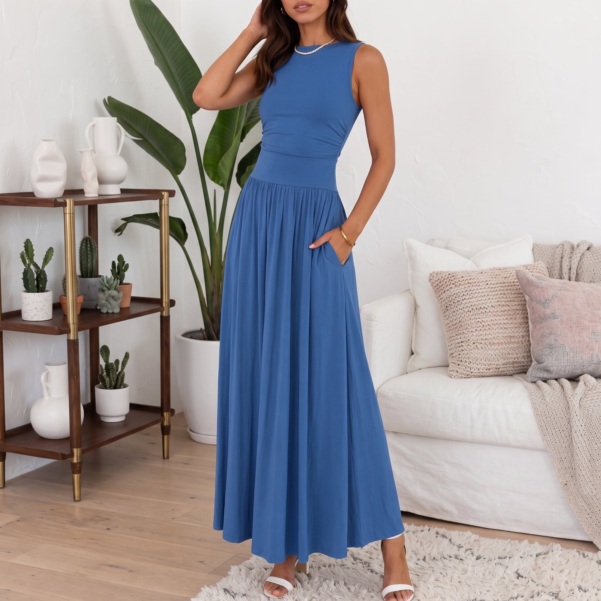 Georgia - Women's Semi-Formal Pleated Maxi Dress - Maxi Dress - Blue - Taylor & Bennett