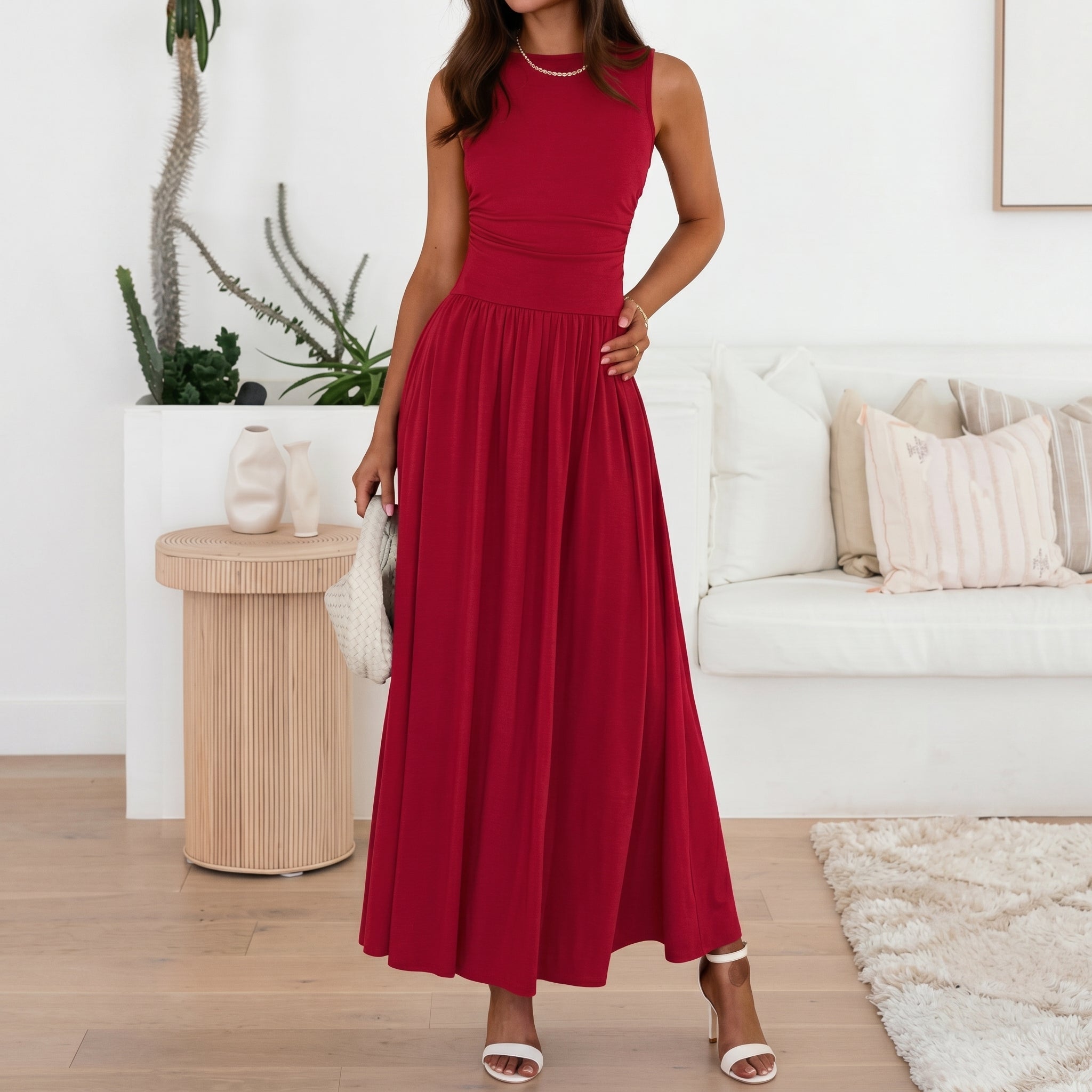 Georgia - Women's Semi - Formal Pleated Maxi Dress - Maxi Dress - Red - Taylor & Bennett