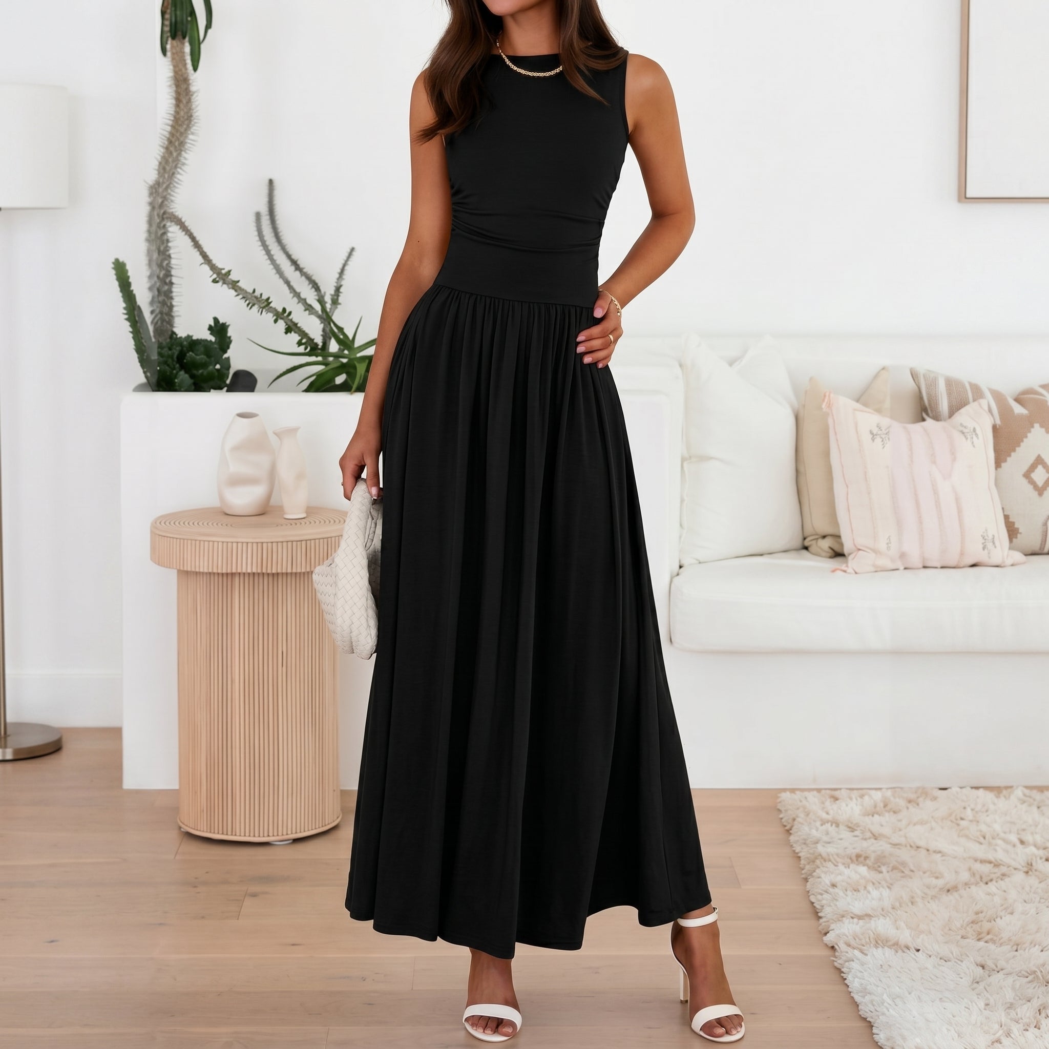 Georgia - Women's Semi - Formal Pleated Maxi Dress - Maxi Dress - Black - Taylor & Bennett