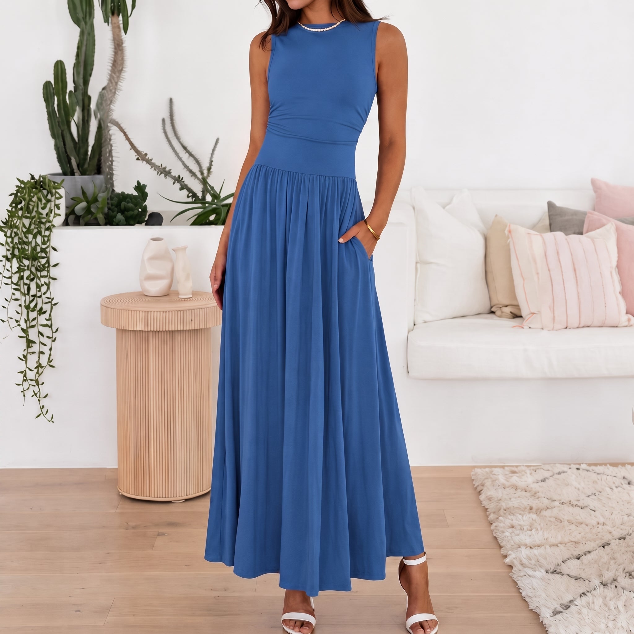 Georgia - Women's Semi-Formal Pleated Maxi Dress - Maxi Dress - Blue - Taylor & Bennett