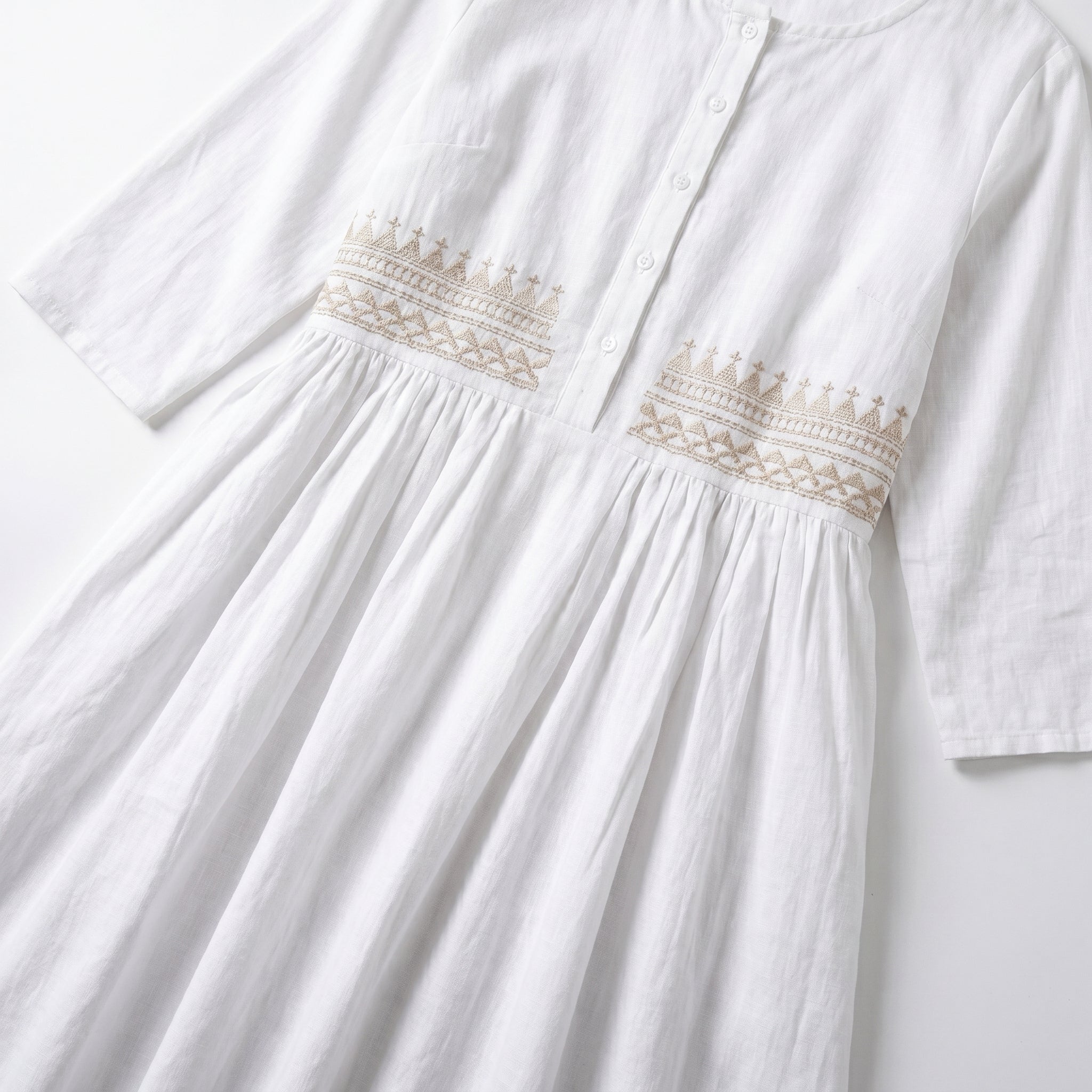 Georgia - Women's Summer Embroidered Button - Front Midi Dress - Midi Dress - White - Taylor & Bennett