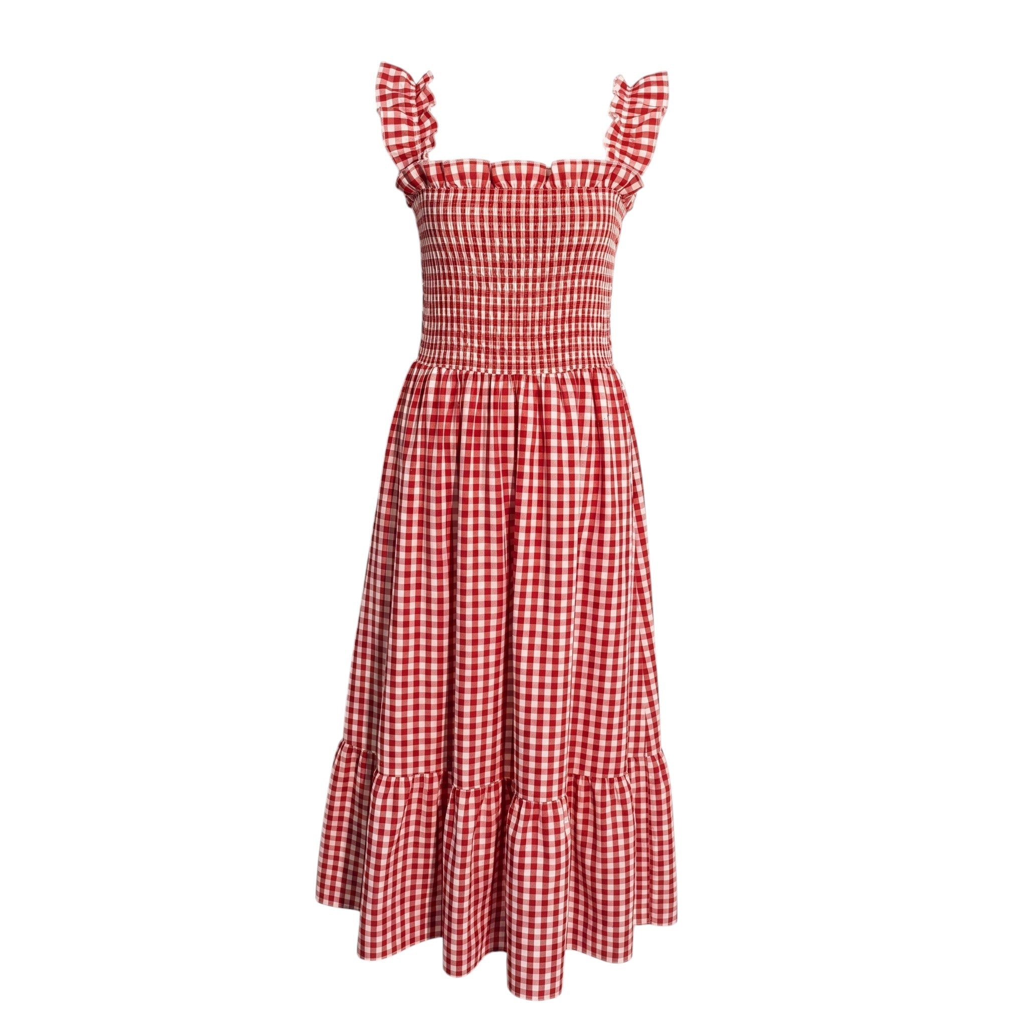 Georgia - Women's Summer Gingham Smocked Midi Dress - Maxi Dress - Red - Taylor & Bennett