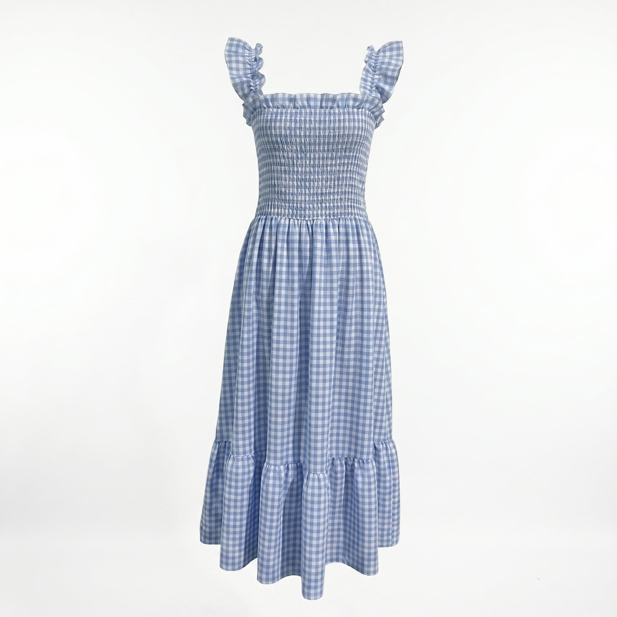 Georgia - Women's Summer Gingham Smocked Midi Dress - Maxi Dress - Blue - Taylor & Bennett