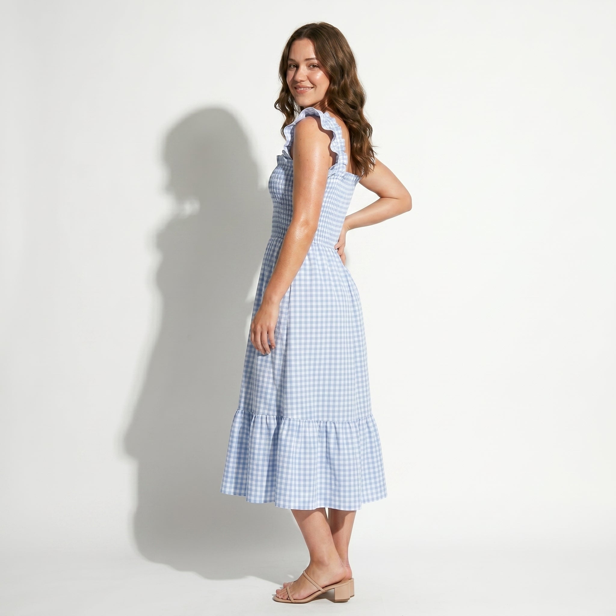 Georgia - Women's Summer Gingham Smocked Midi Dress - Maxi Dress - Blue - Taylor & Bennett