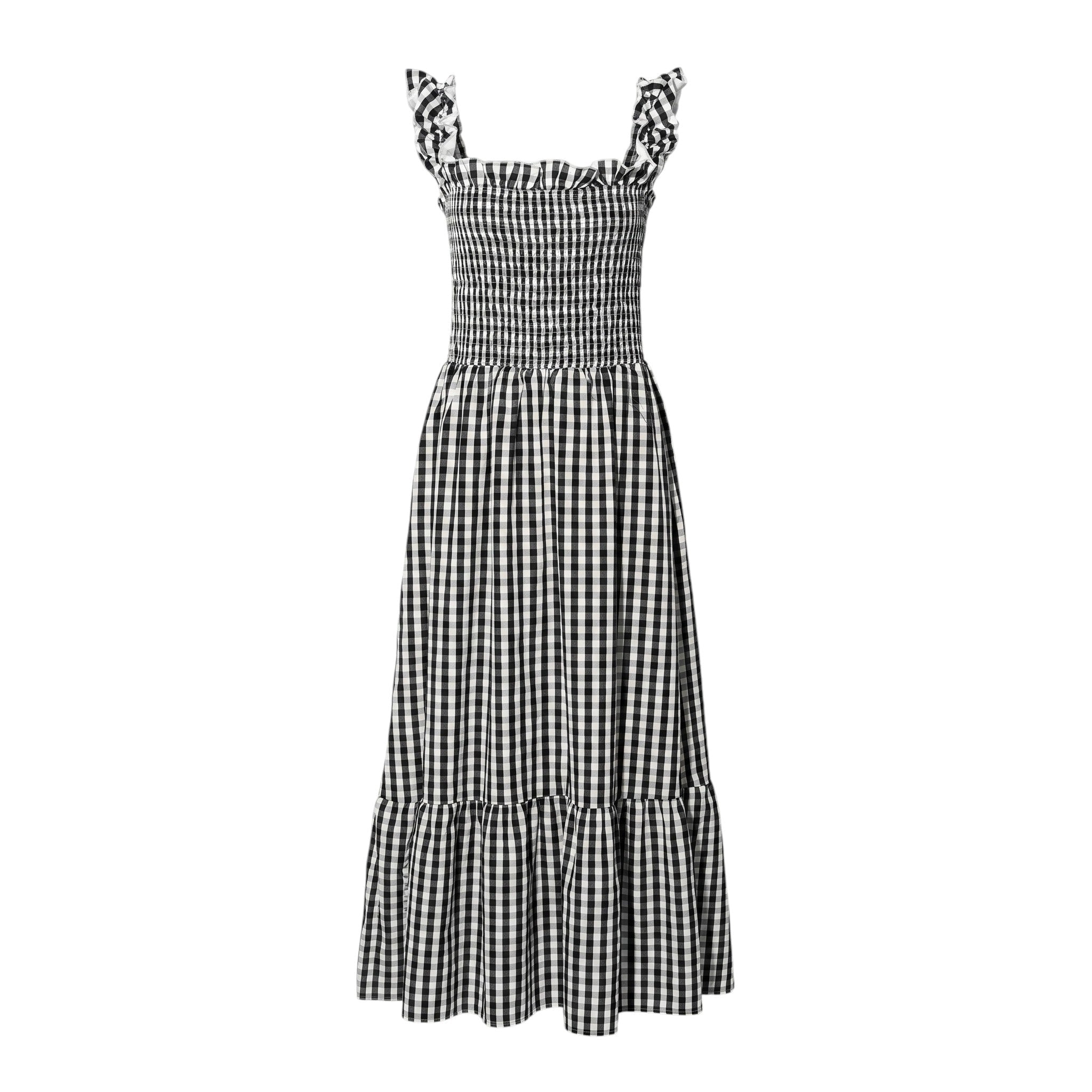 Georgia - Women's Summer Gingham Smocked Midi Dress - Maxi Dress - Black - Taylor & Bennett