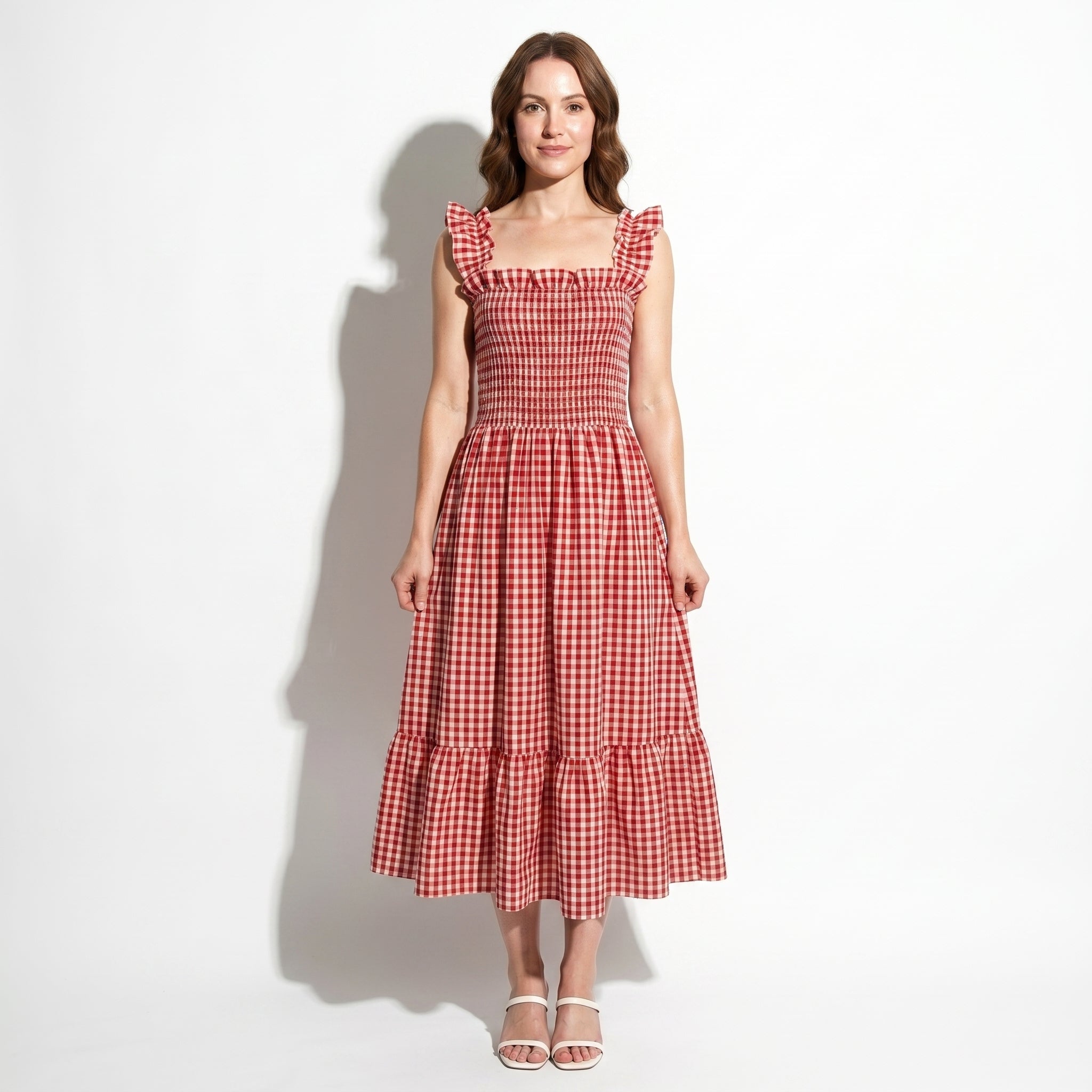 Georgia - Women's Summer Gingham Smocked Midi Dress - Maxi Dress - Red - Taylor & Bennett
