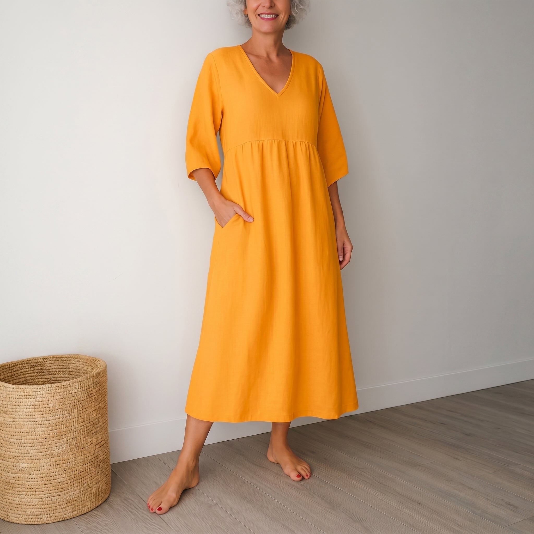 Georgia - Women's Summer Puff Sleeve Maxi Dress - Maxi Dress - Orange - Taylor & Bennett