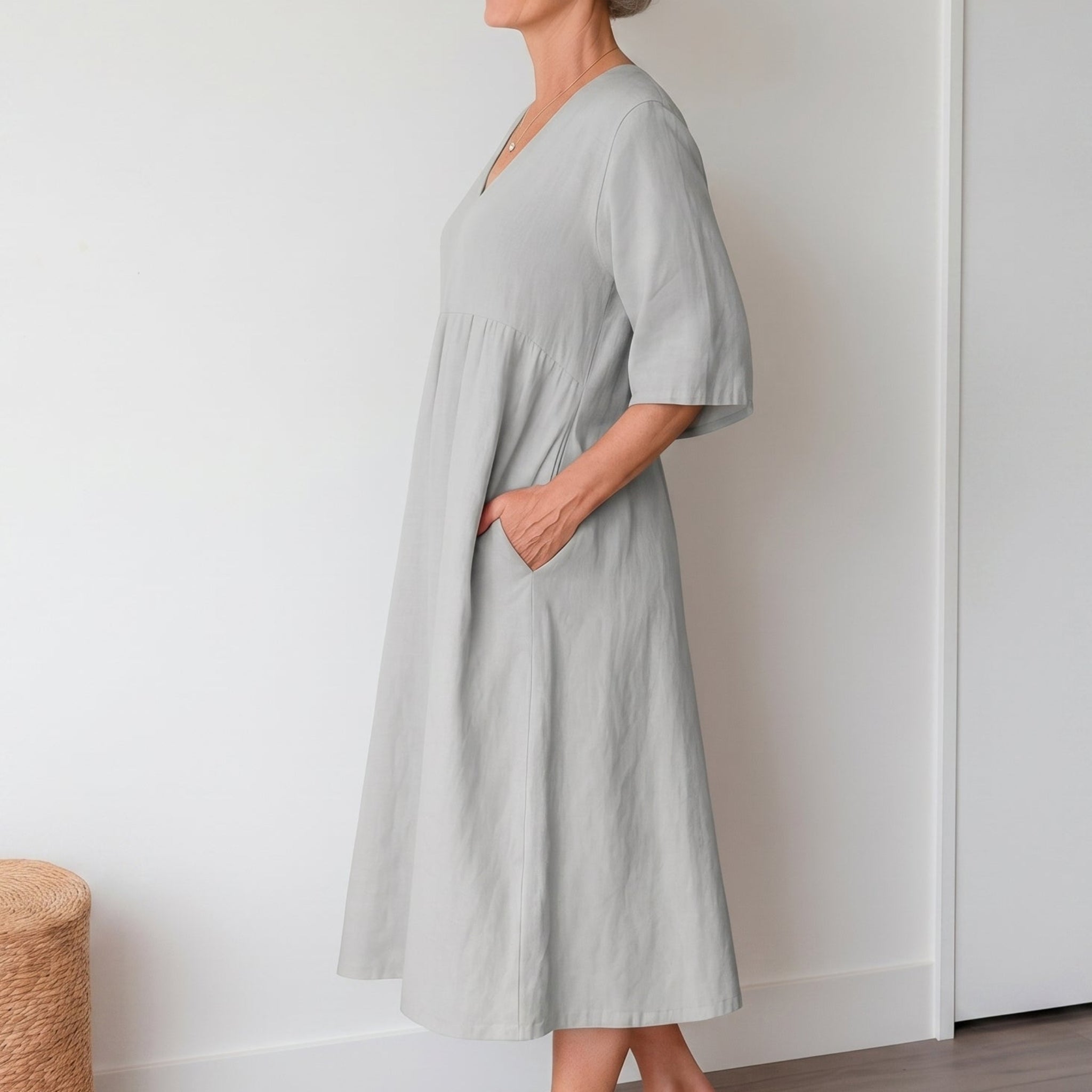 Georgia - Women's Summer Puff Sleeve Maxi Dress - Maxi Dress - Grey - Taylor & Bennett