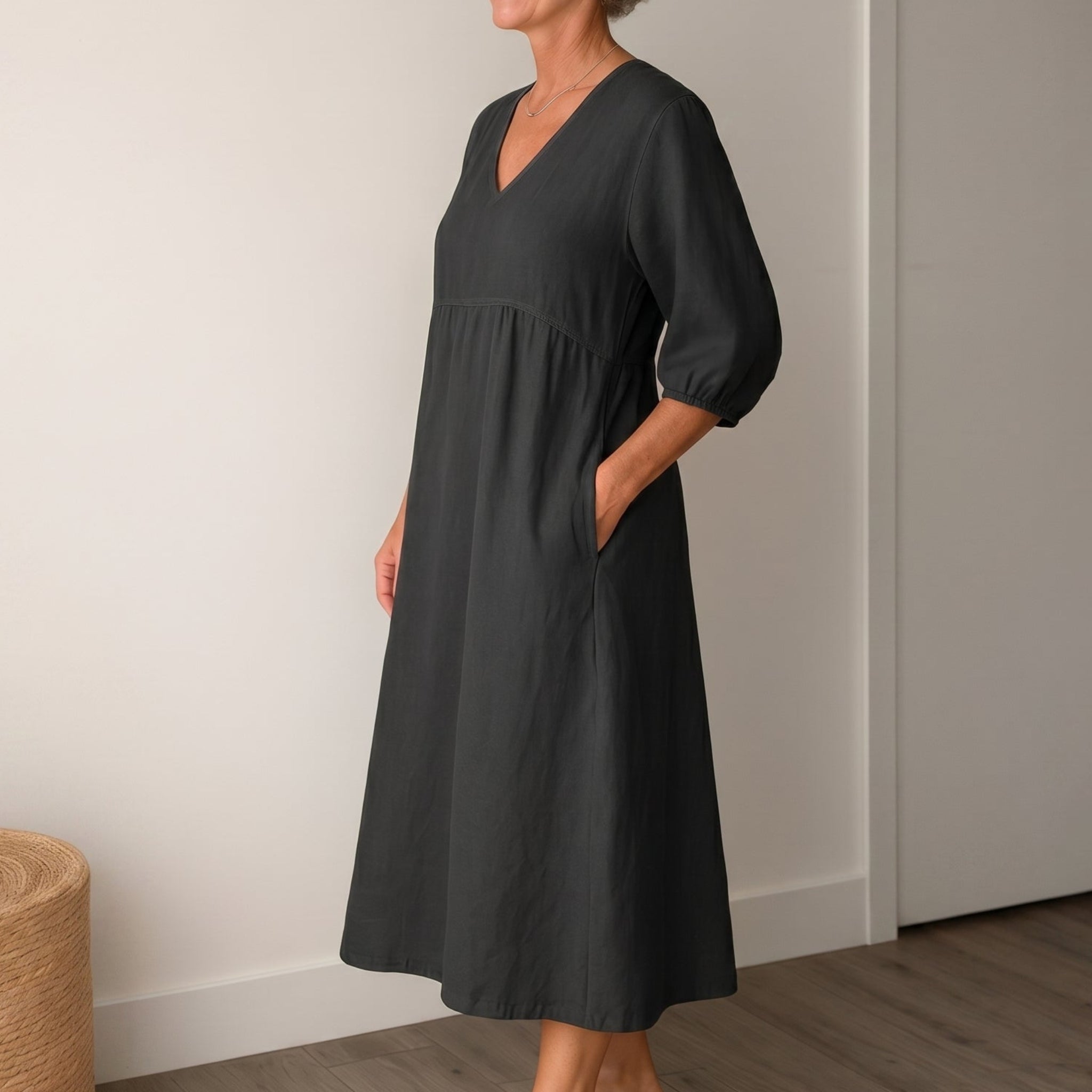 Georgia - Women's Summer Puff Sleeve Maxi Dress - Maxi Dress - Black - Taylor & Bennett