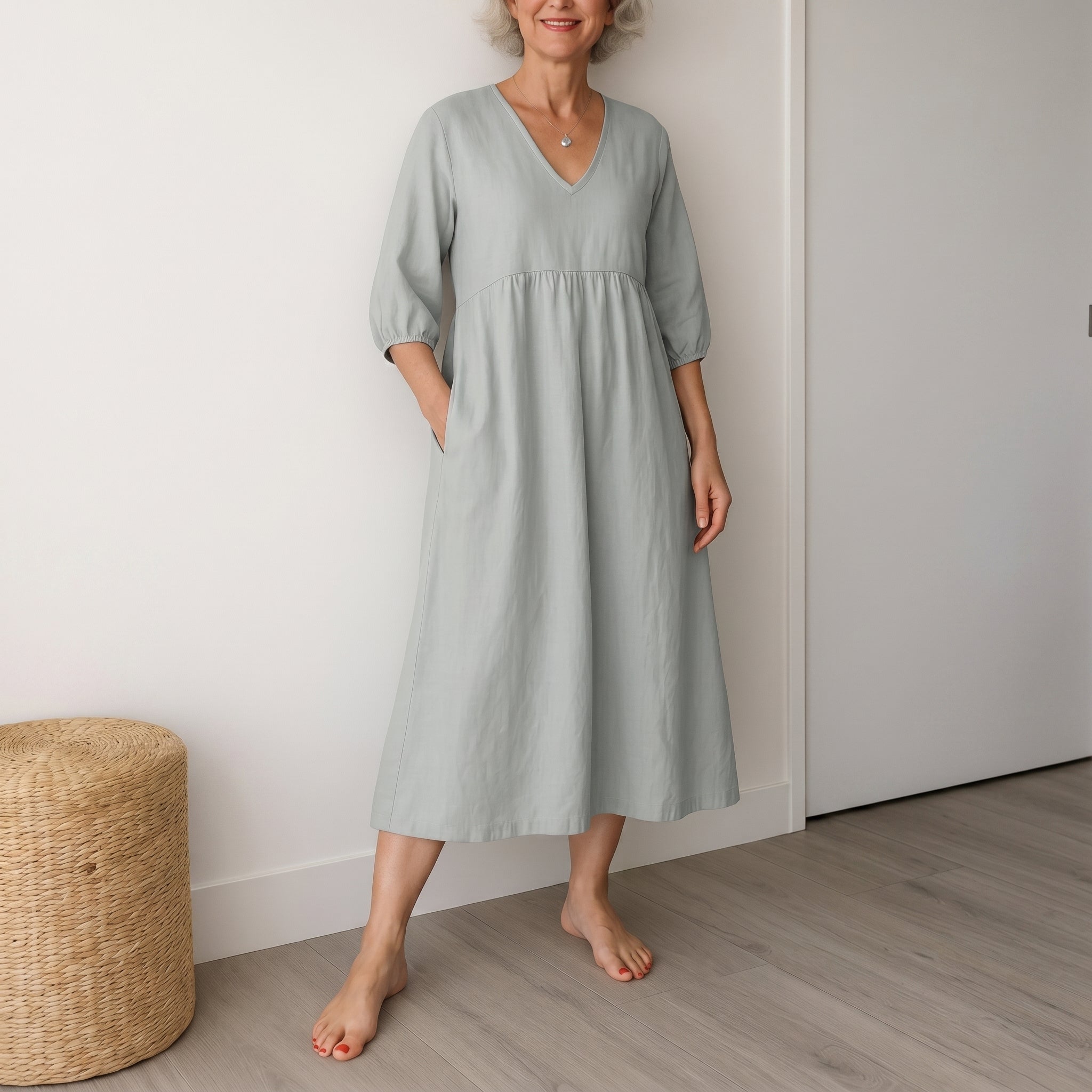 Georgia - Women's Summer Puff Sleeve Maxi Dress - Maxi Dress - Grey - Taylor & Bennett