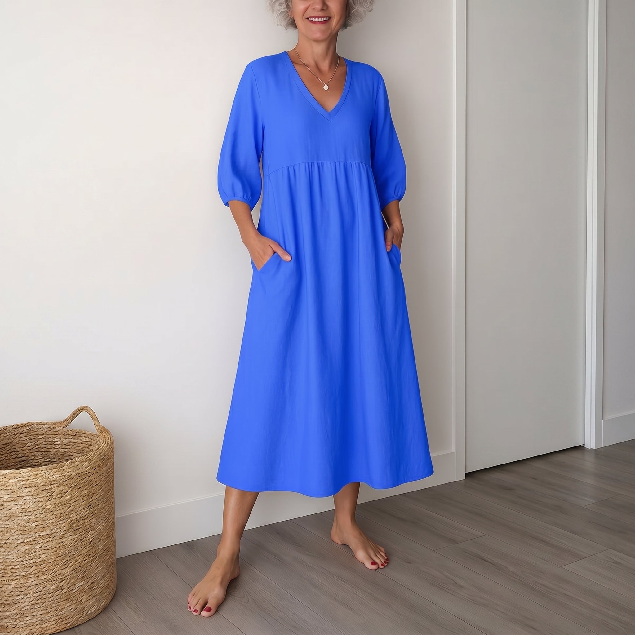 Georgia - Women's Summer Puff Sleeve Maxi Dress - Maxi Dress - Blue - Taylor & Bennett