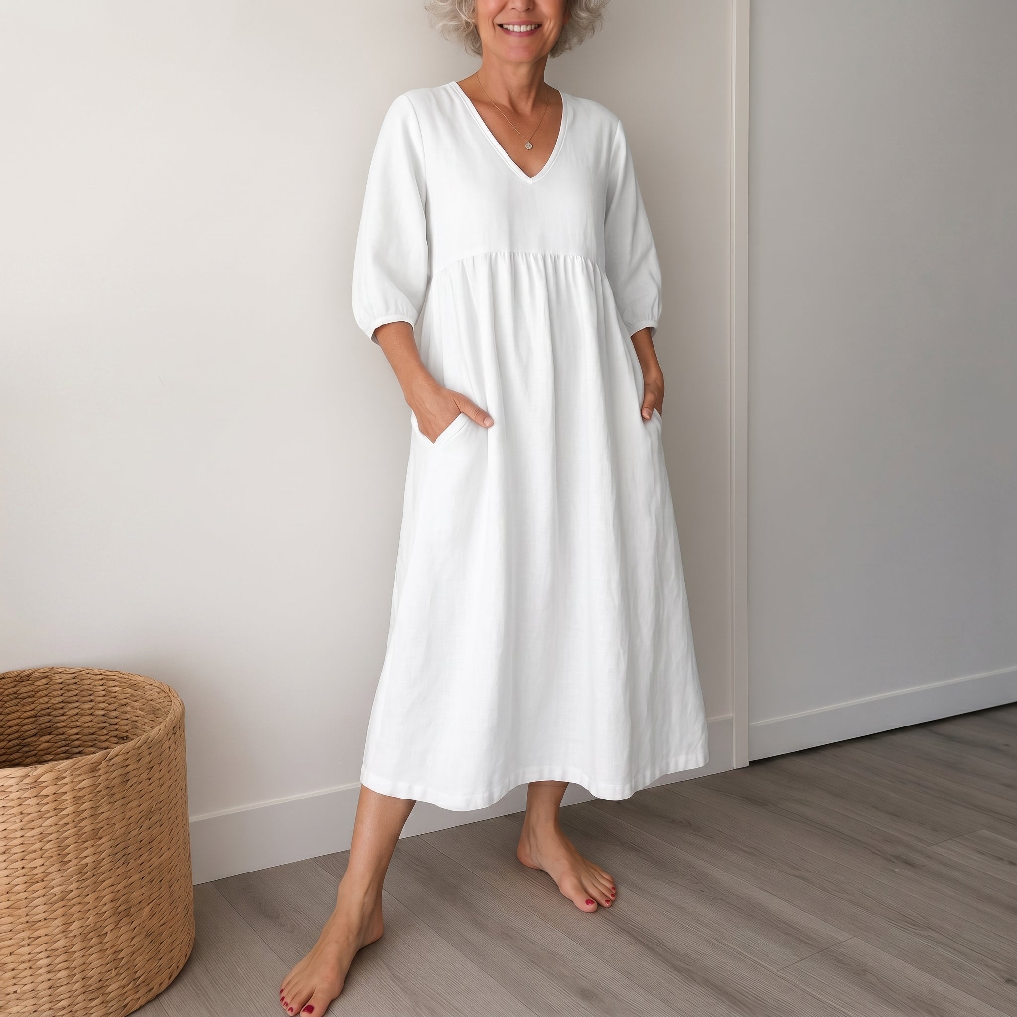 Georgia - Women's Summer Puff Sleeve Maxi Dress - Maxi Dress - White - Taylor & Bennett