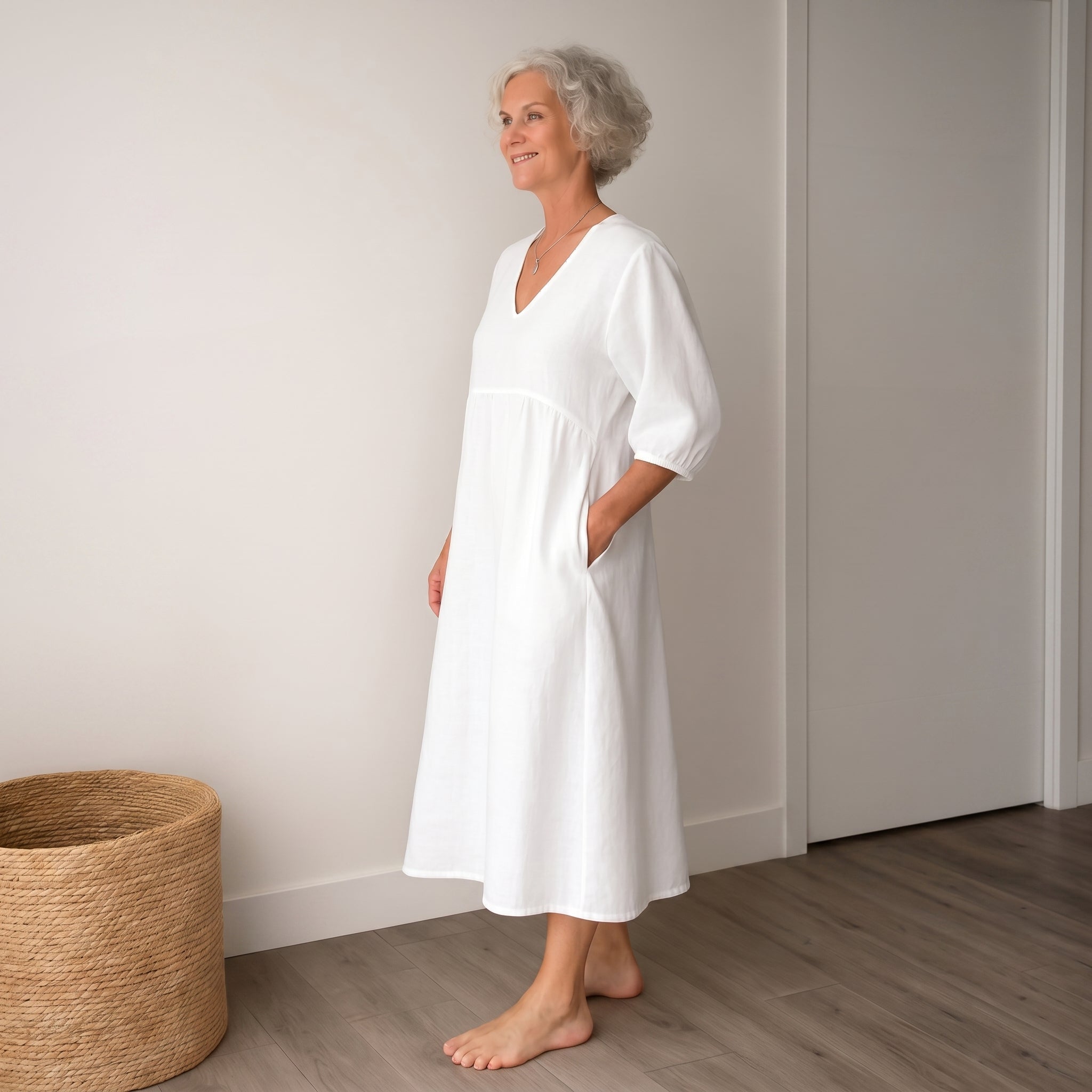 Georgia - Women's Summer Puff Sleeve Maxi Dress - Maxi Dress - White - Taylor & Bennett