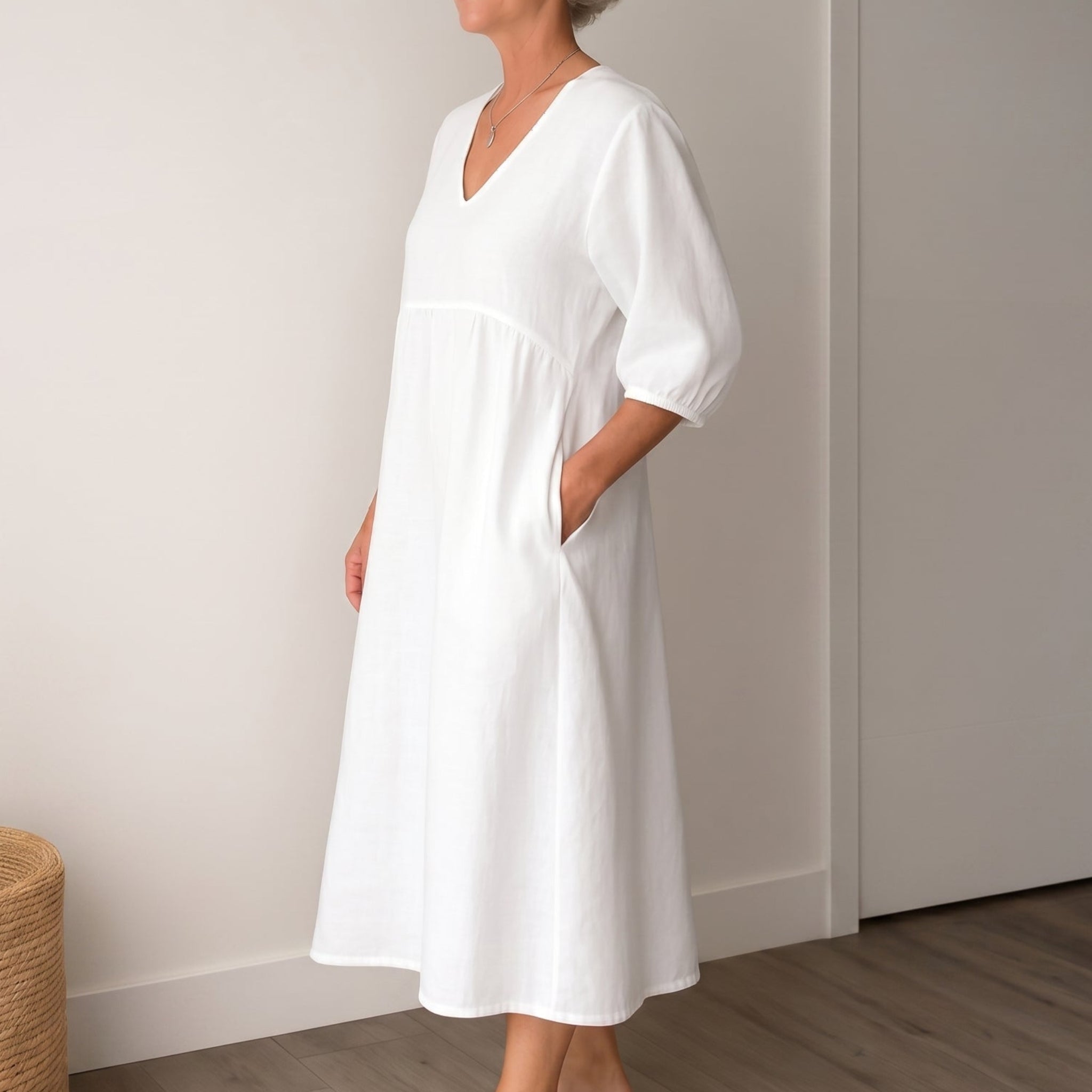 Georgia - Women's Summer Puff Sleeve Maxi Dress - Maxi Dress - White - Taylor & Bennett