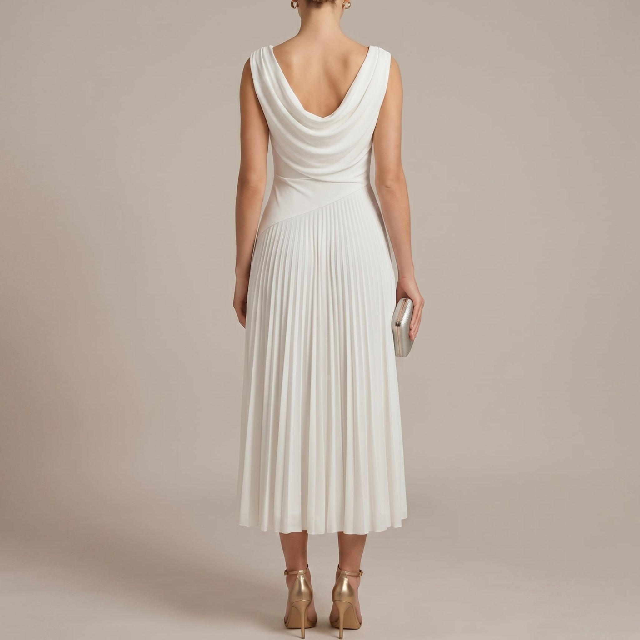 Georgia - Women's Wedding Guest Pleated Midi Dress - Midi Dress - White - Taylor & Bennett