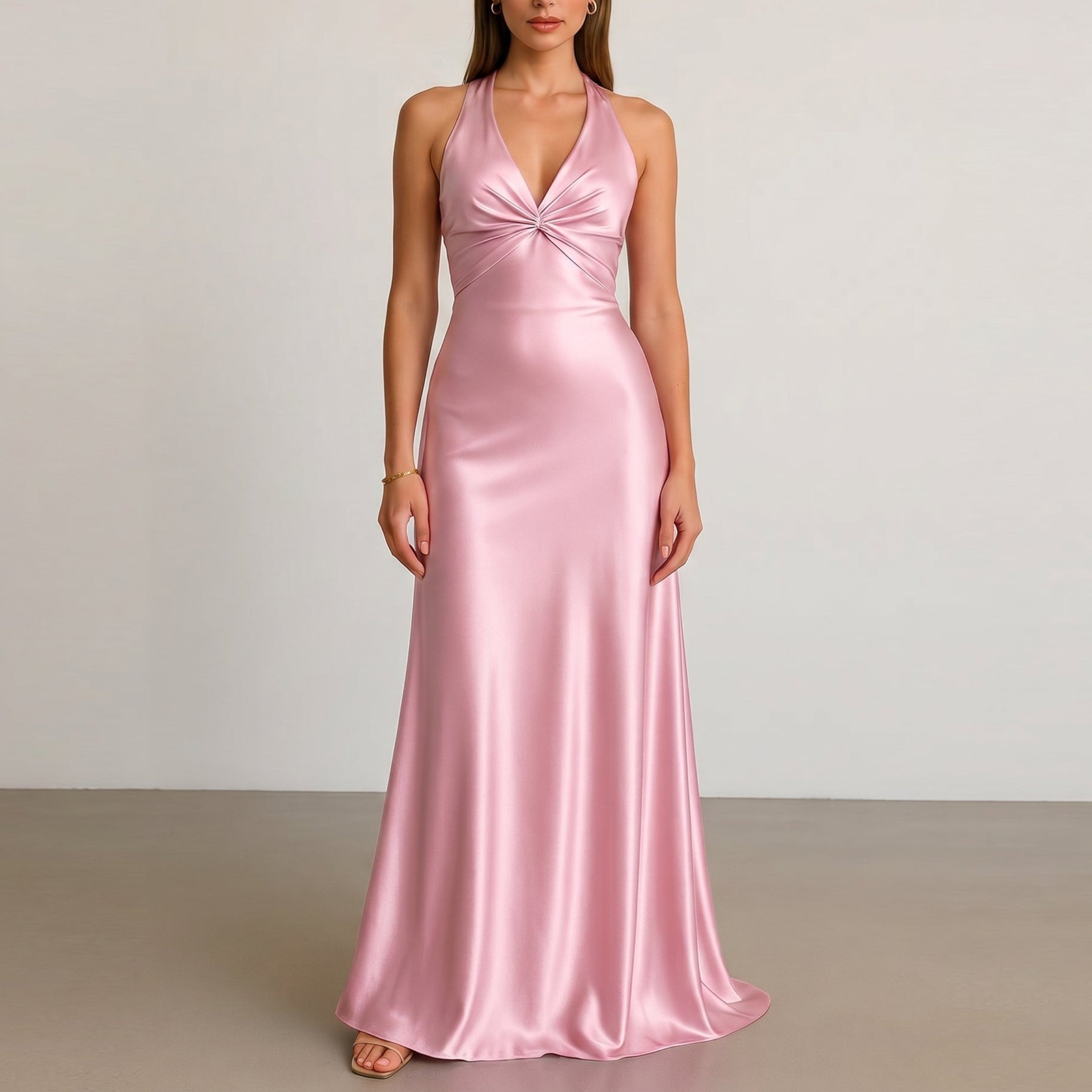 Georgia - Women's Wedding Guest V - Neck Maxi Dress with Bow Back - Maxi Dress - Pink - Taylor & Bennett