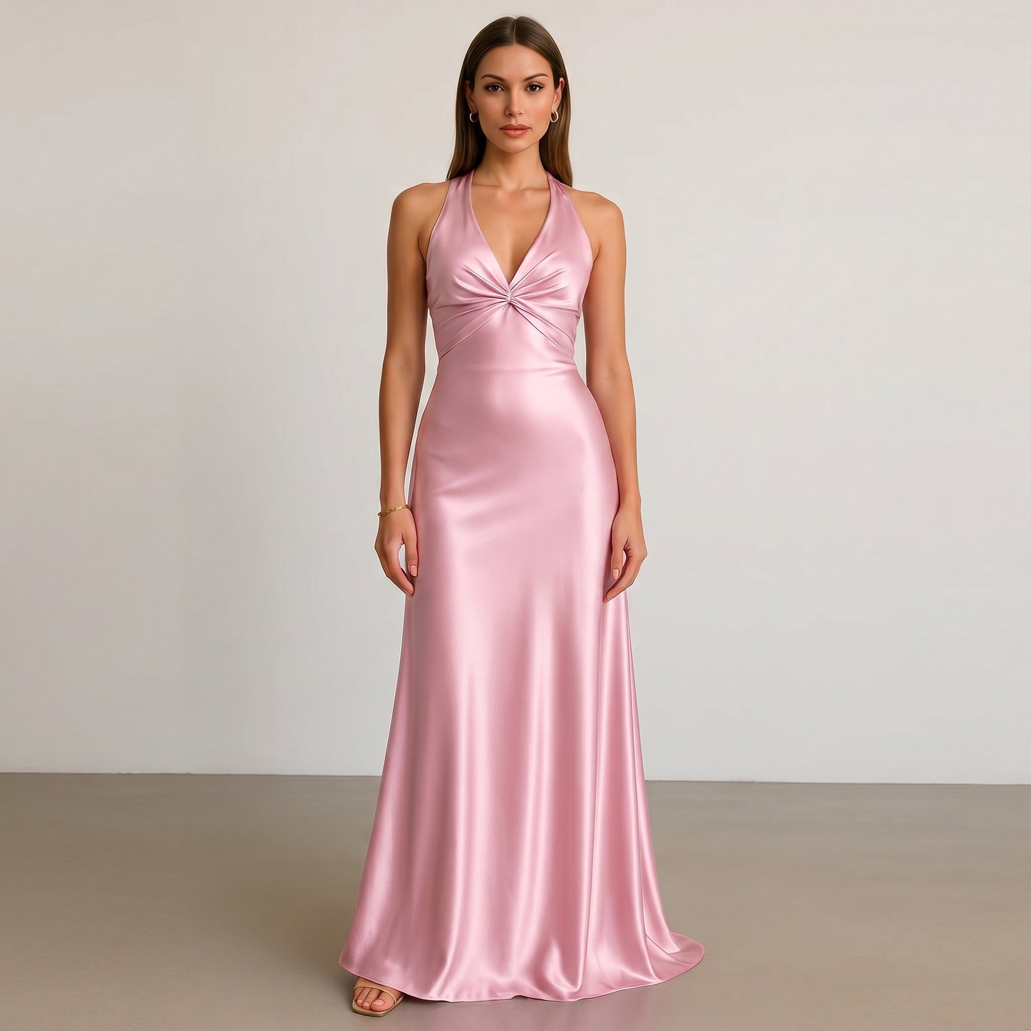 Georgia - Women's Wedding Guest V - Neck Maxi Dress with Bow Back - Maxi Dress - Pink - Taylor & Bennett