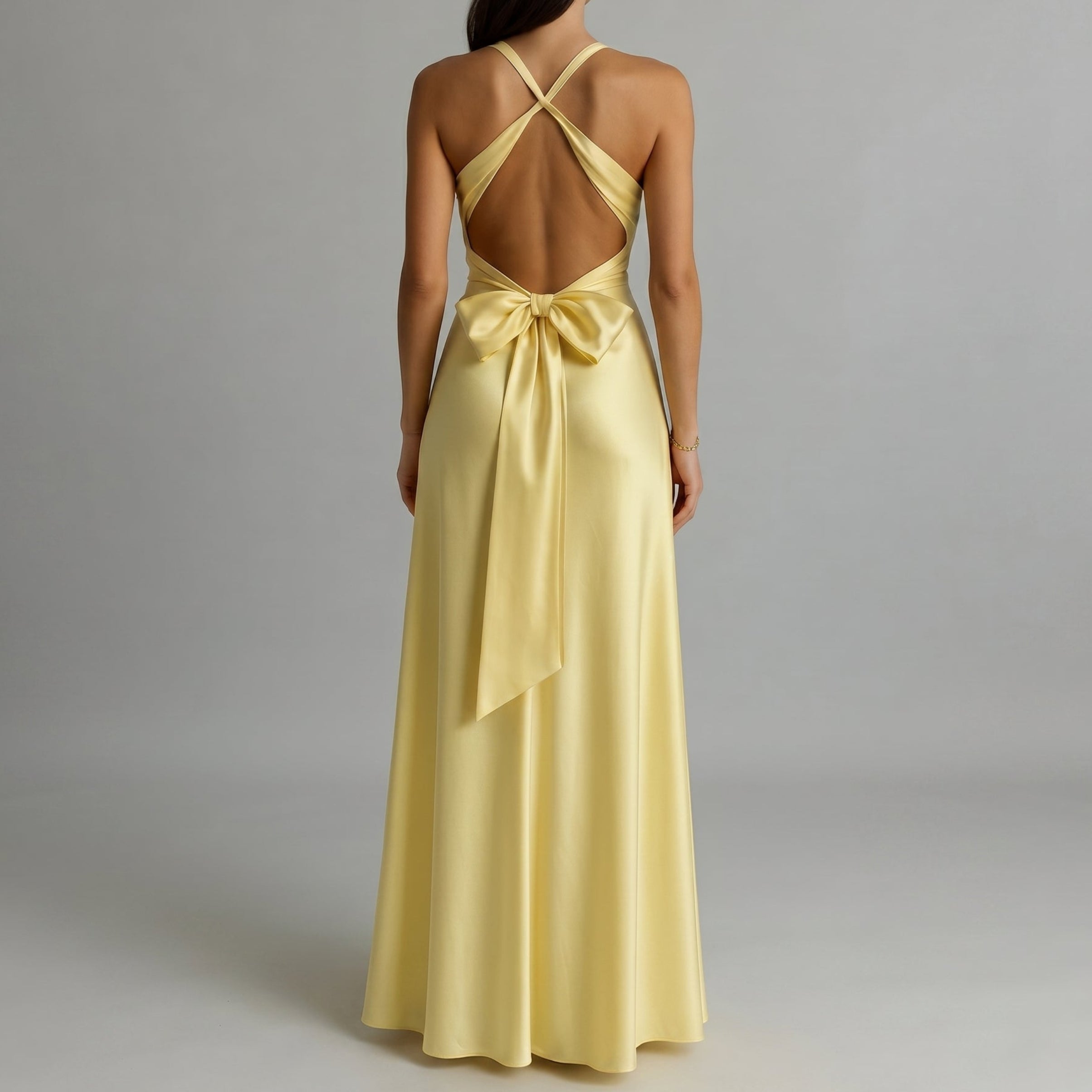 Georgia - Women's Wedding Guest V - Neck Maxi Dress with Bow Back - Maxi Dress - Yellow - Taylor & Bennett