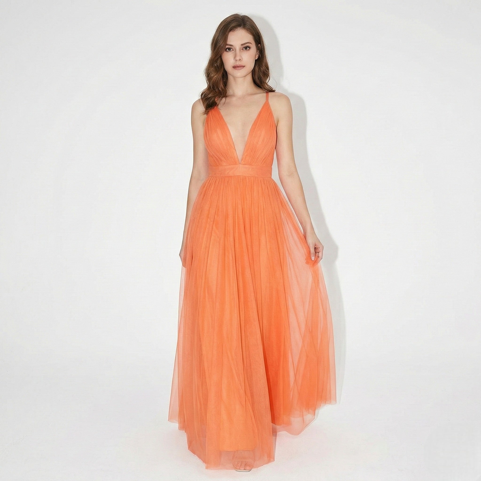 Grace - Women's Flowy Maxi Dress with Adjustable Straps - Dress - Peach - Taylor & Bennett