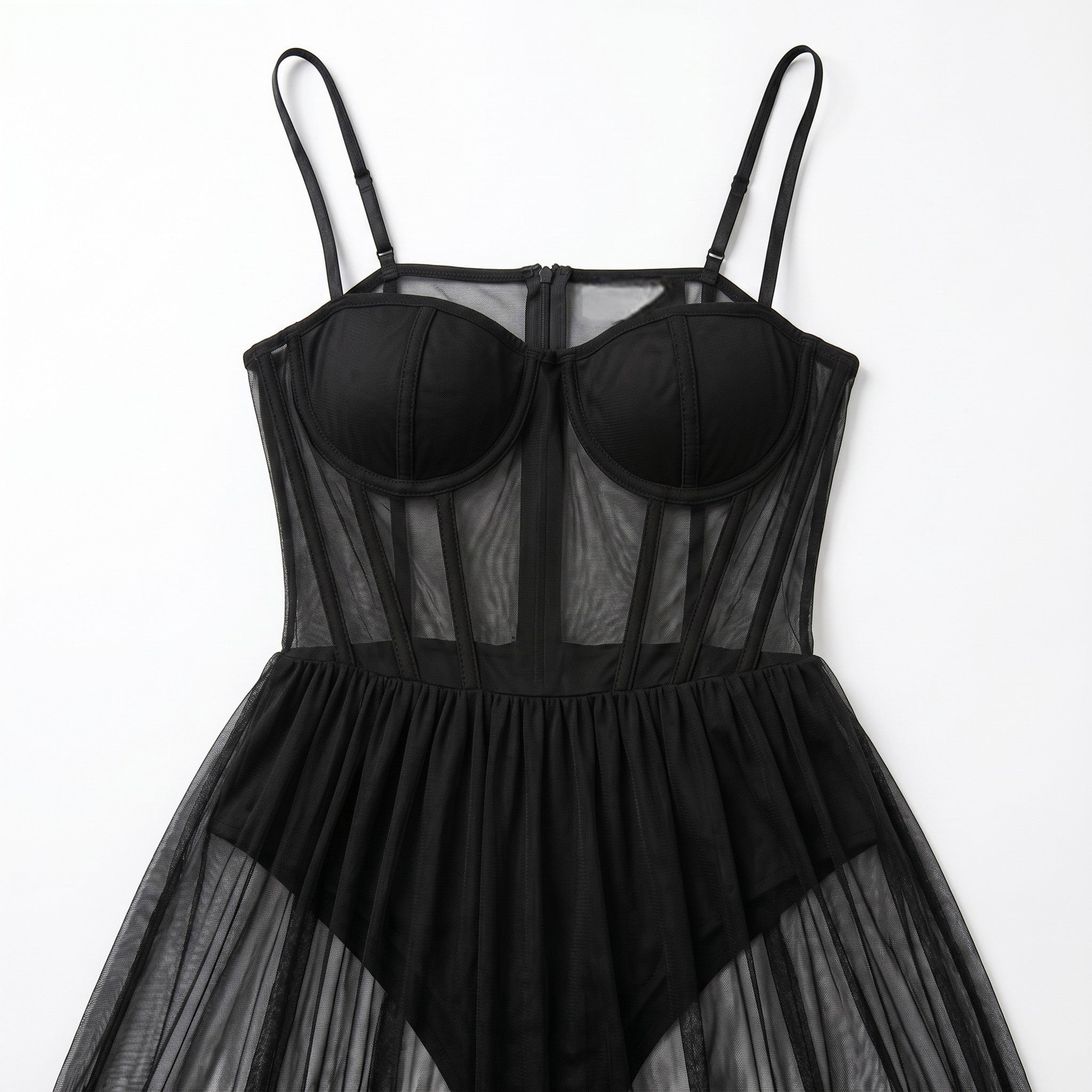 Grace - Women's Summer Sheer Corset Maxi Dress - Maxi Dress - Black - Taylor & Bennett