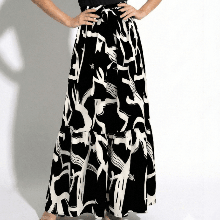 Hannah - Women's Bold Floral Print Maxi Dress - Dress - Monochrome Abstract Black - Taylor & Bennett