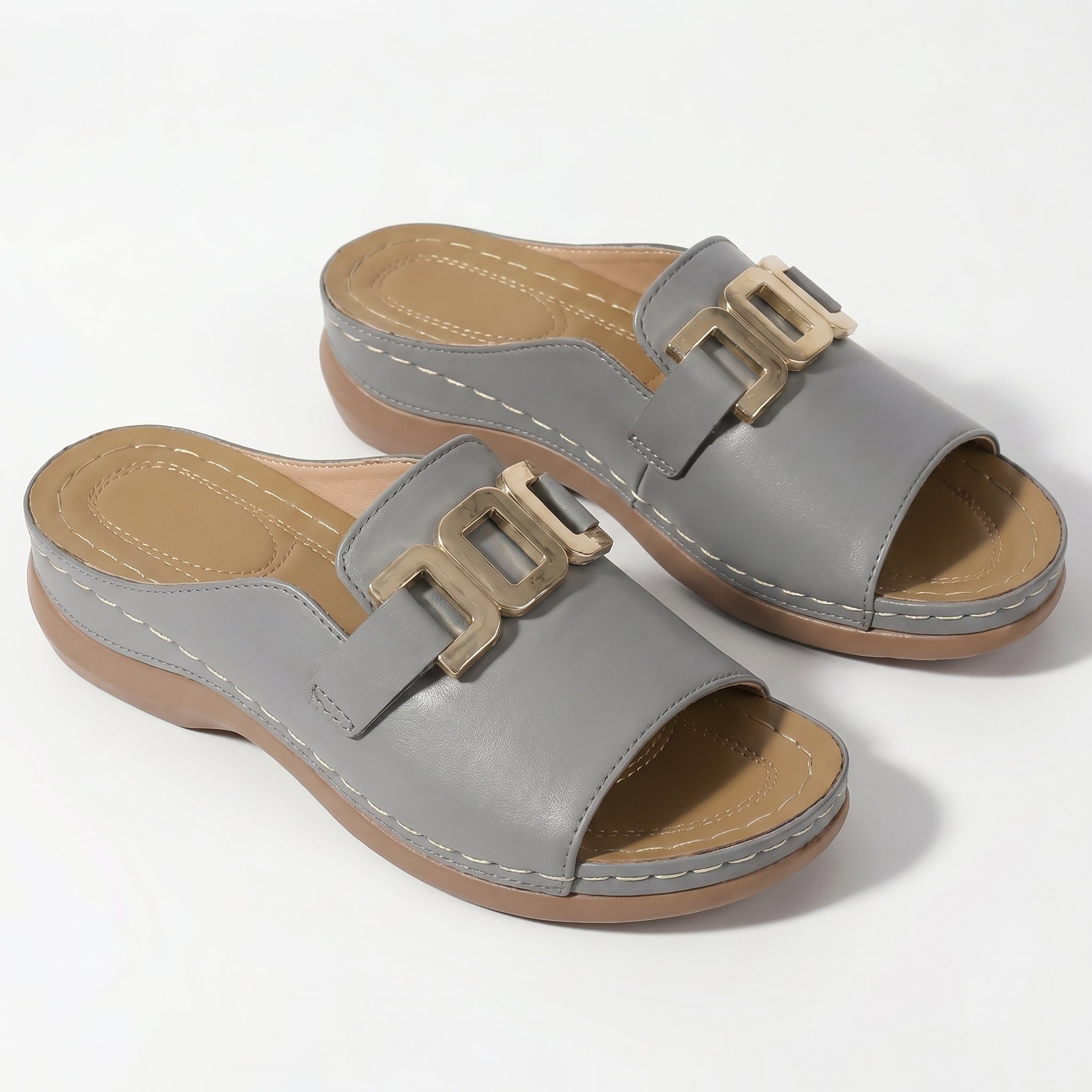 Hannah - Women's Breathable Buckle Flat Sandals - Footwear - Grey - Taylor & Bennett