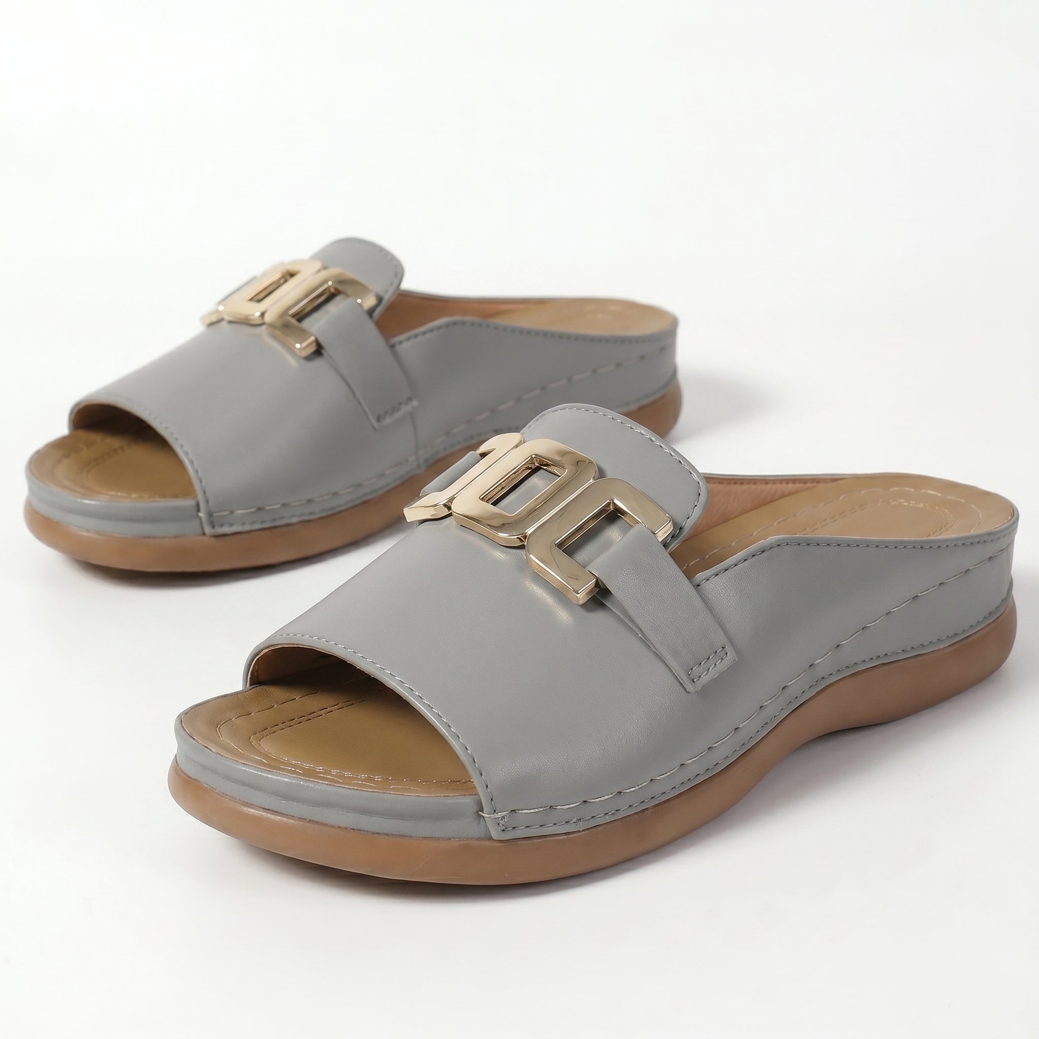 Hannah - Women's Breathable Buckle Flat Sandals - Footwear - Grey - Taylor & Bennett