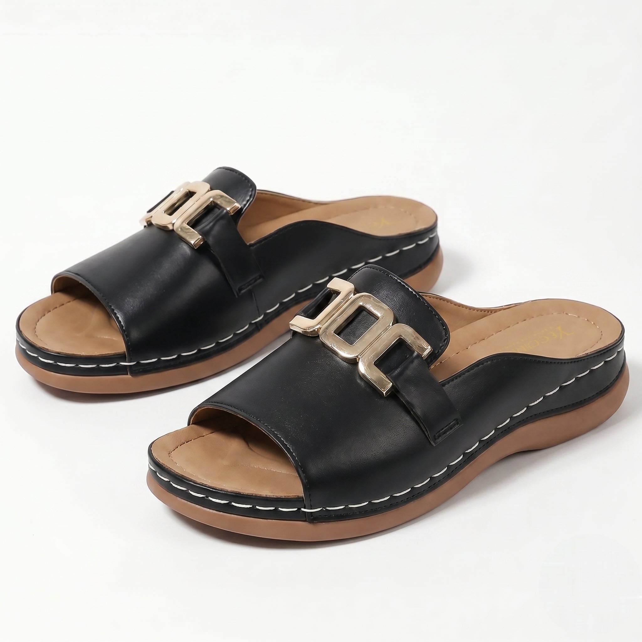 Hannah - Women's Breathable Buckle Flat Sandals - Footwear - Black - Taylor & Bennett