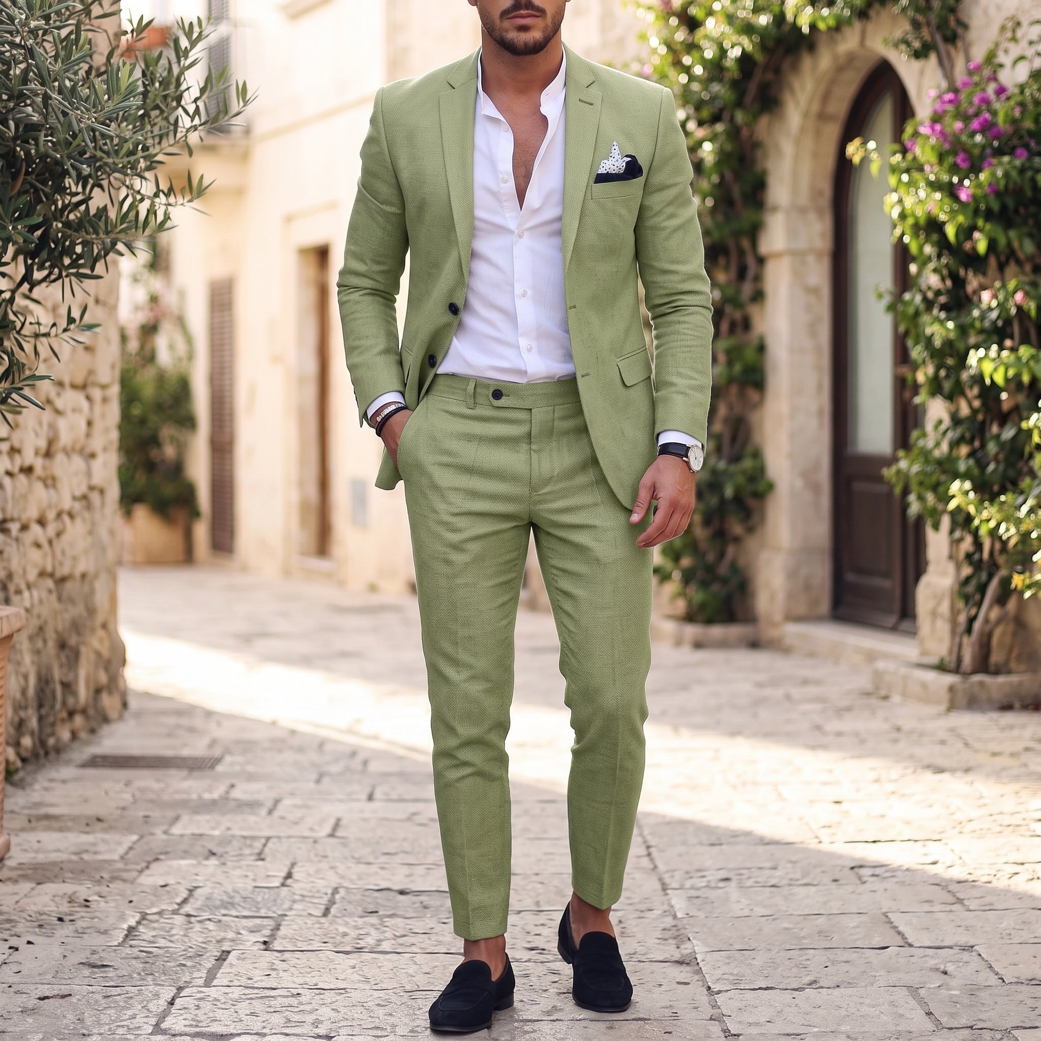 Hansel – Men's Single-Button Two-Piece Wedding Guest Suit - Suits - Light Green - Taylor & Bennett