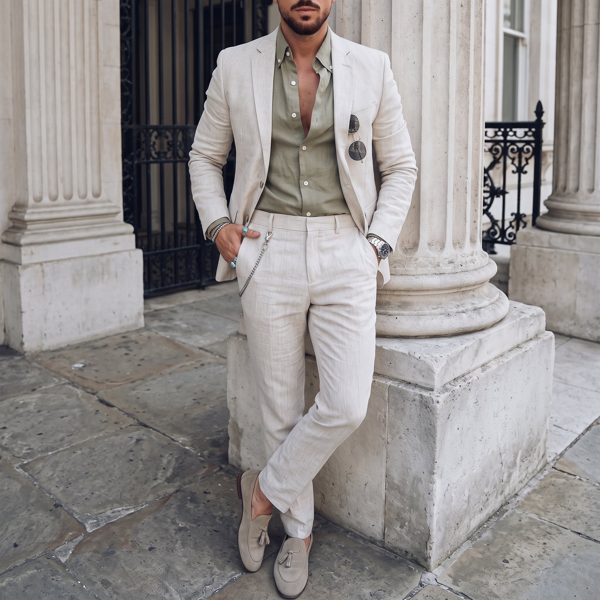 Hansel – Men's Single-Button Two-Piece Wedding Guest Suit - Suits - Beige - Taylor & Bennett