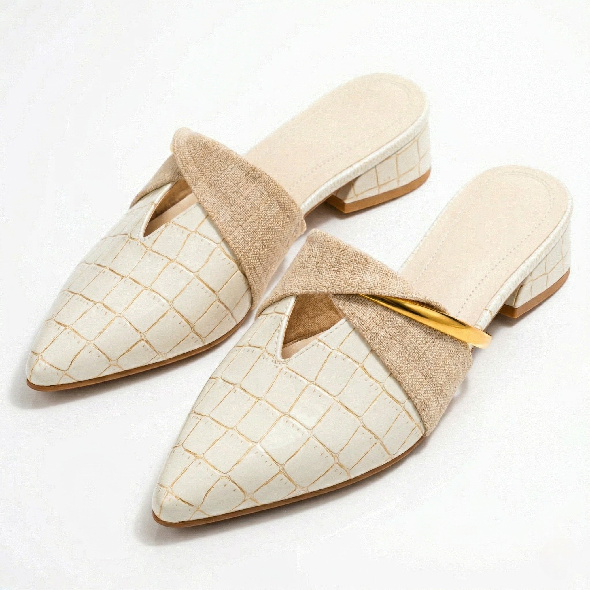 Harriet - Women's Pointed Toe Mules - Sandals & Slides - Cream - Taylor & Bennett
