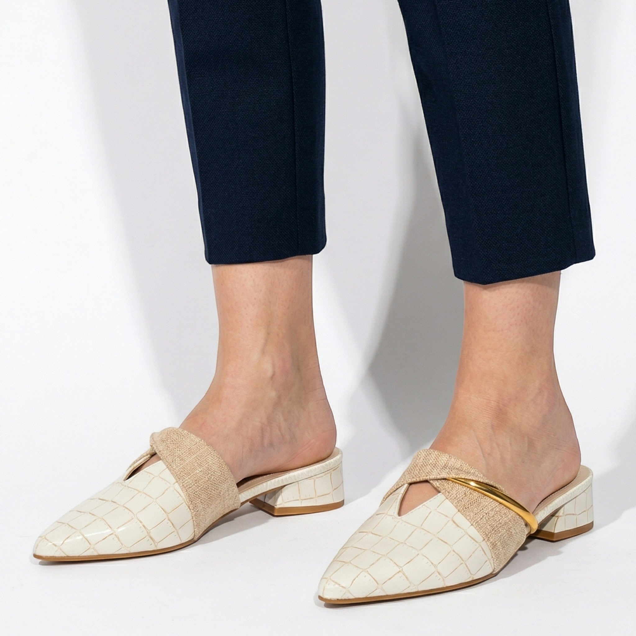 Harriet - Women's Pointed Toe Mules - Sandals & Slides - Cream - Taylor & Bennett