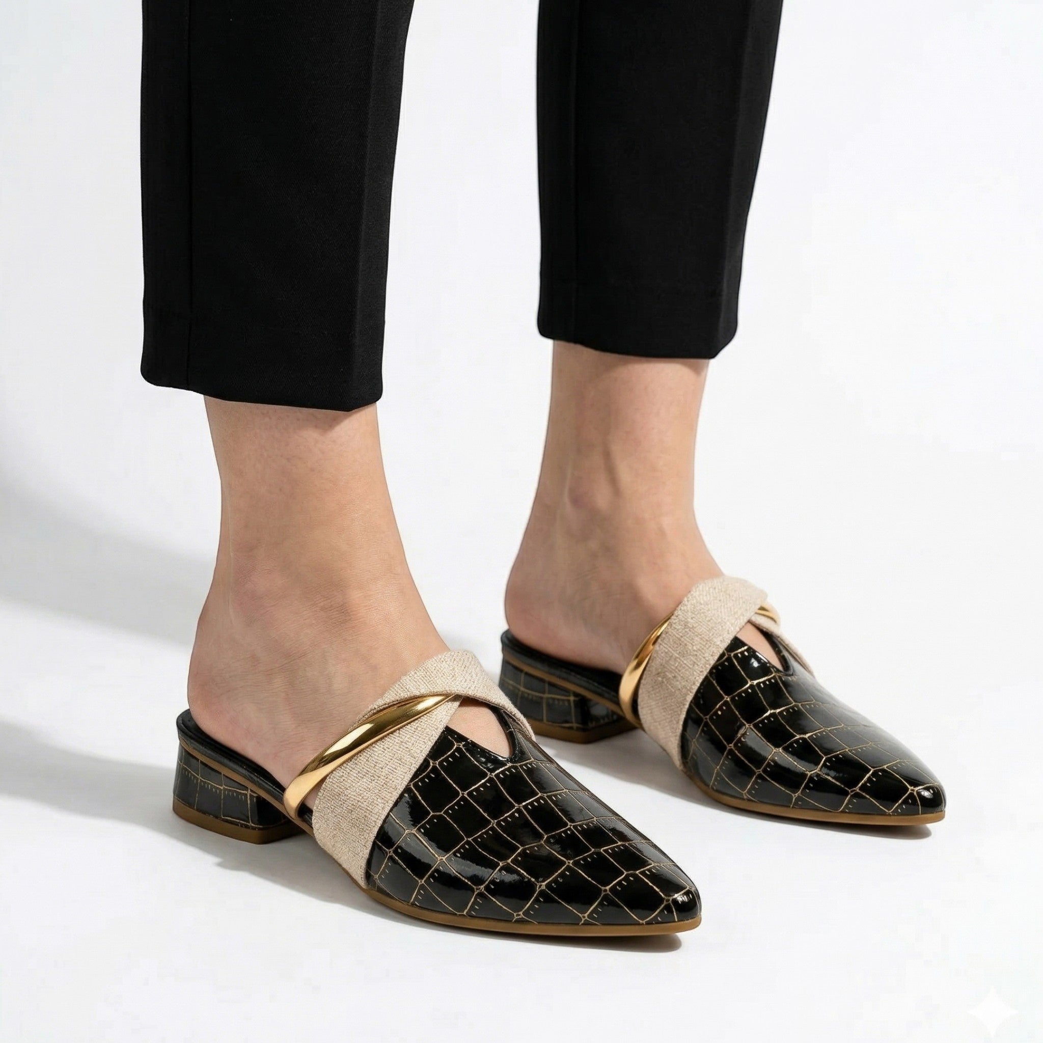 Harriet - Women's Pointed Toe Mules - Sandals & Slides - Black - Taylor & Bennett