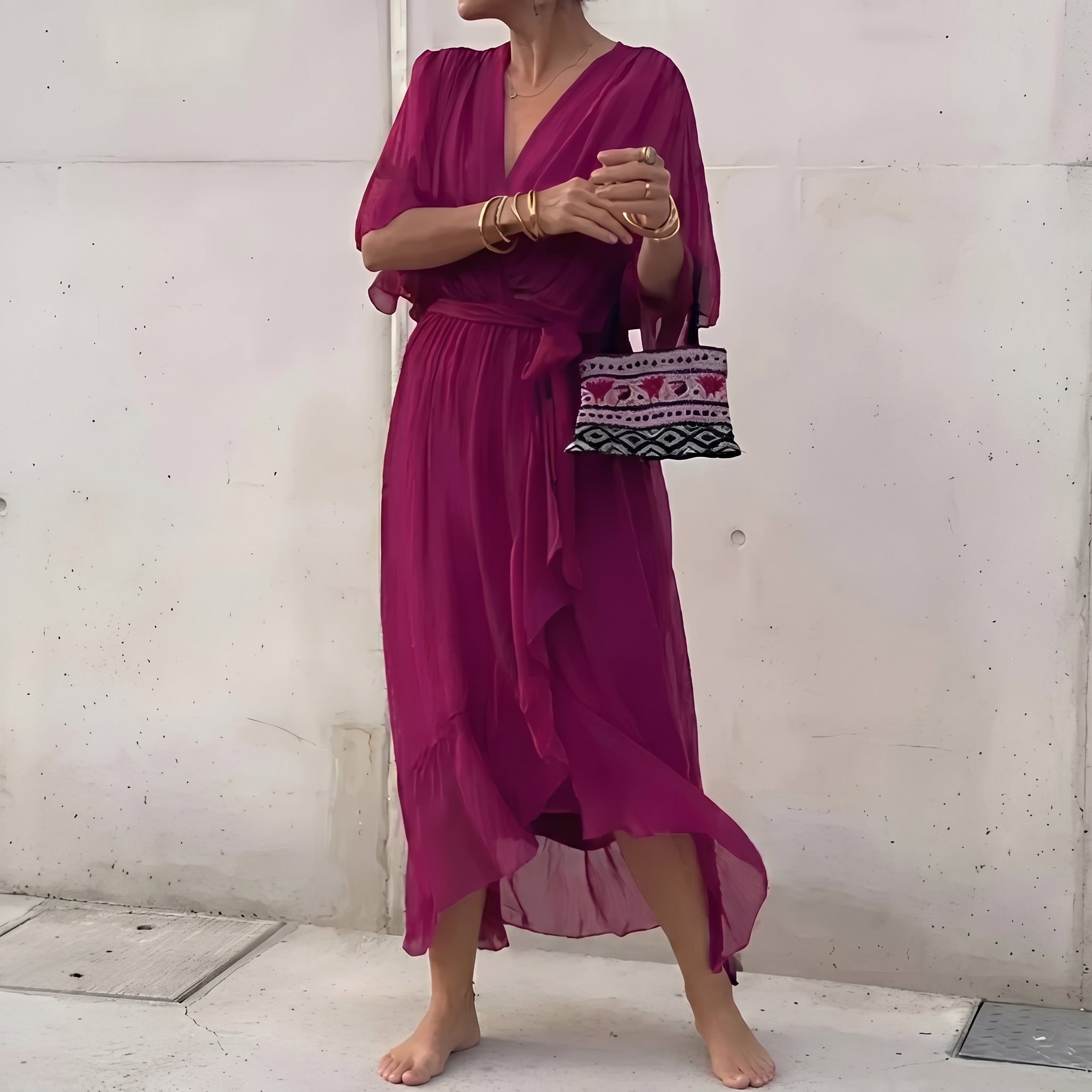 Helena - Women's Summer Wrap Chiffon Maxi Dress - Maxi Dress - Violet - Taylor & Bennett
