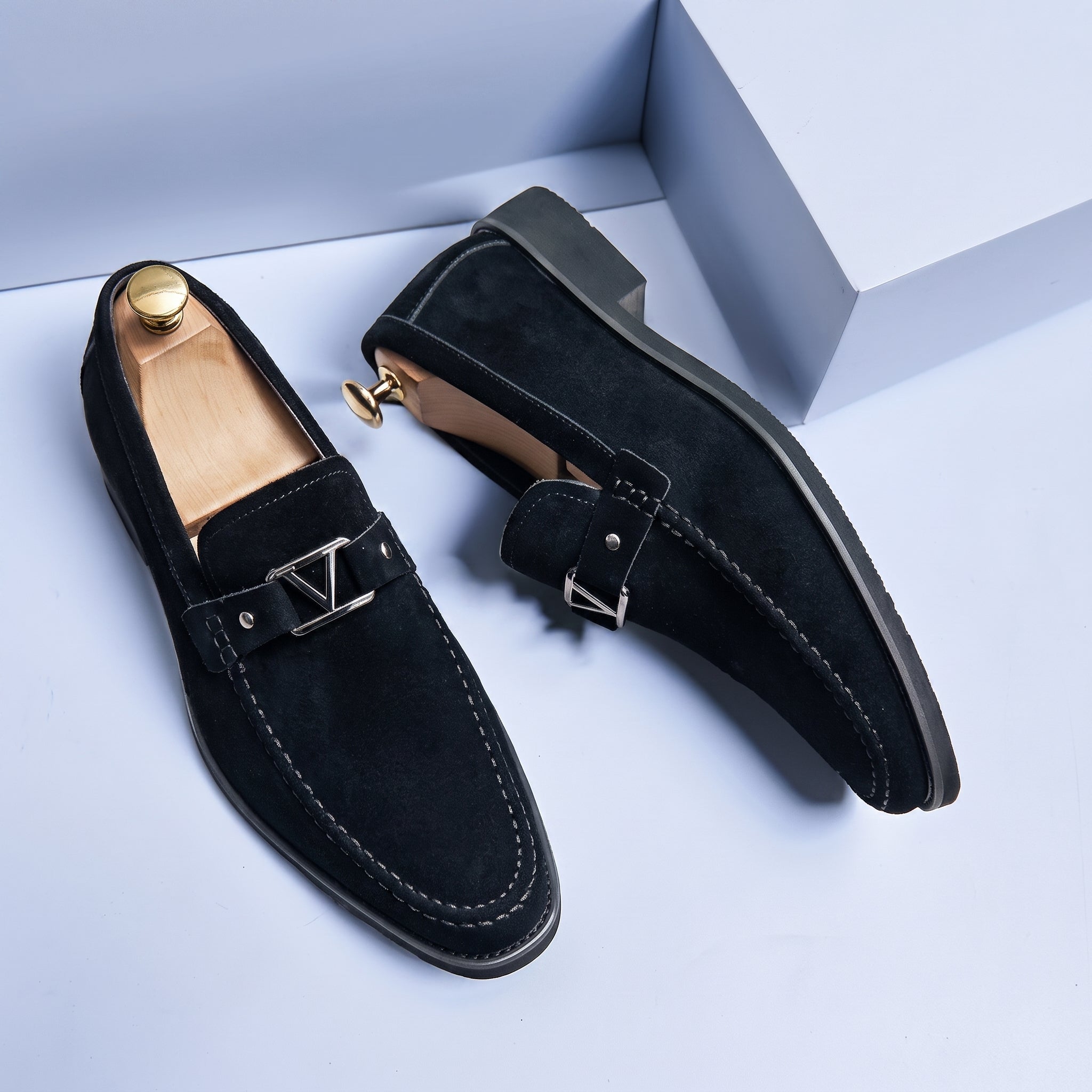 Henry - Men's Formal Loafers with Metal Buckle Detail - Loafers - Black - Taylor & Bennett