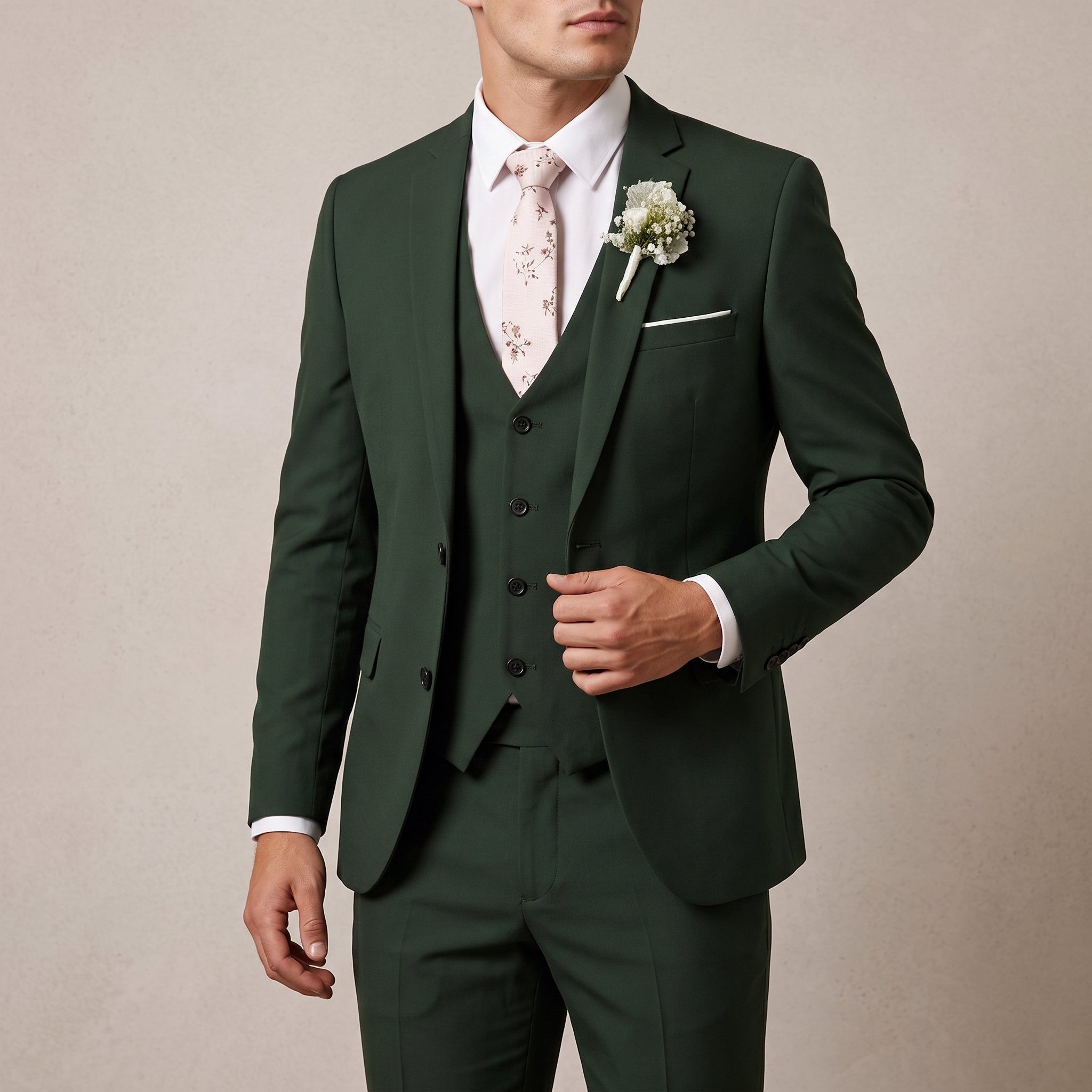 Henry – Men's Three-Piece Slim Fit Notch Lapel Wedding Guest Suit - Suits - Green - Taylor & Bennett