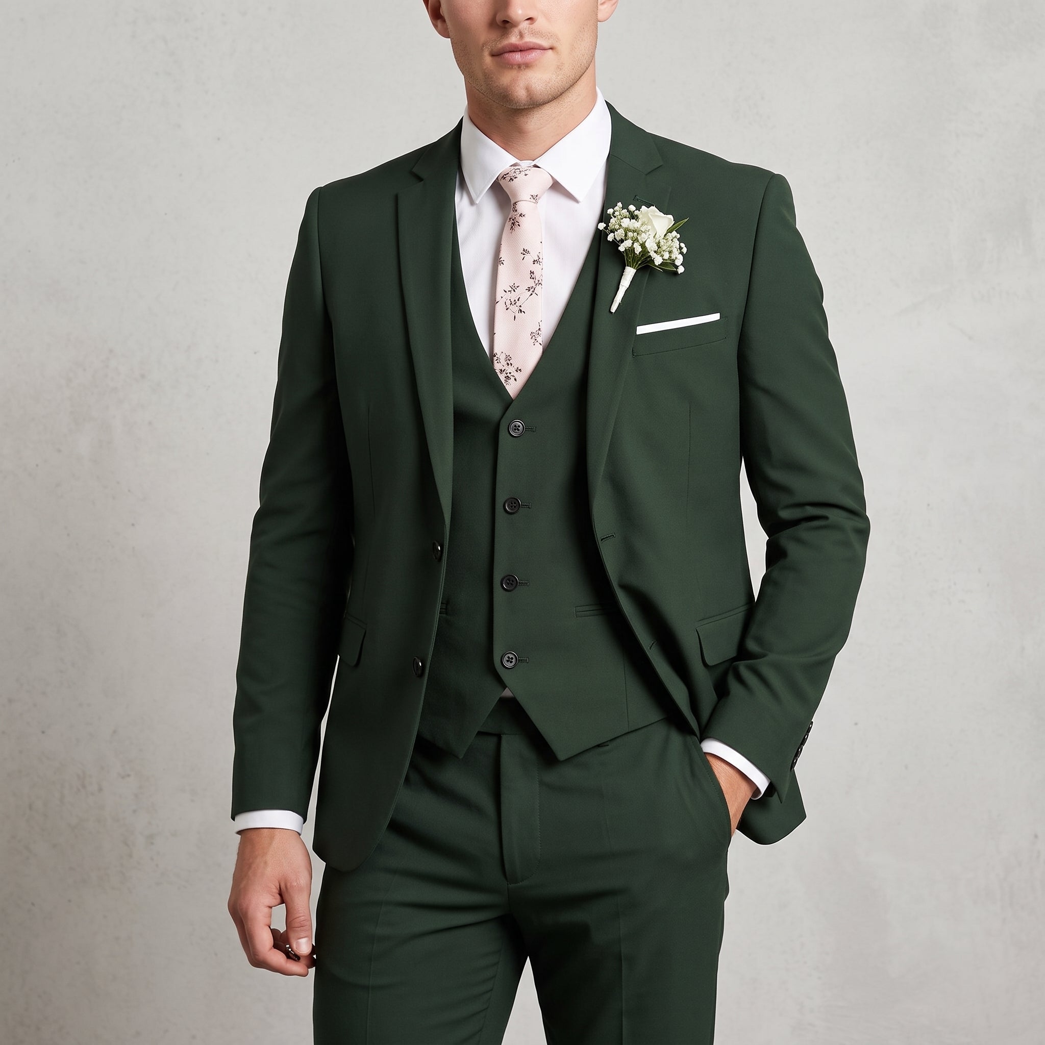 Henry – Men's Three-Piece Slim Fit Notch Lapel Wedding Guest Suit - Suits - Green - Taylor & Bennett