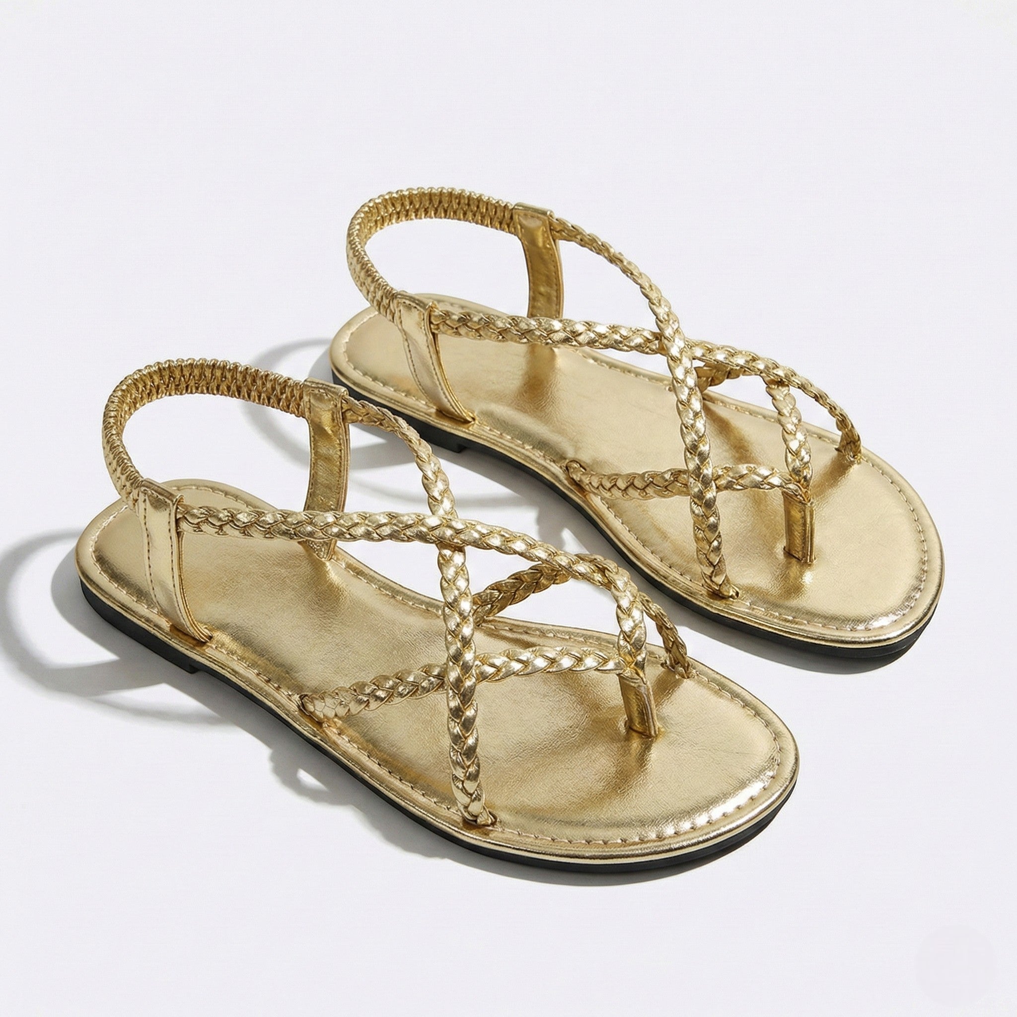 Imogen - Women's Flat Braided Strappy Sandals - Sandals - Gold - Taylor & Bennett