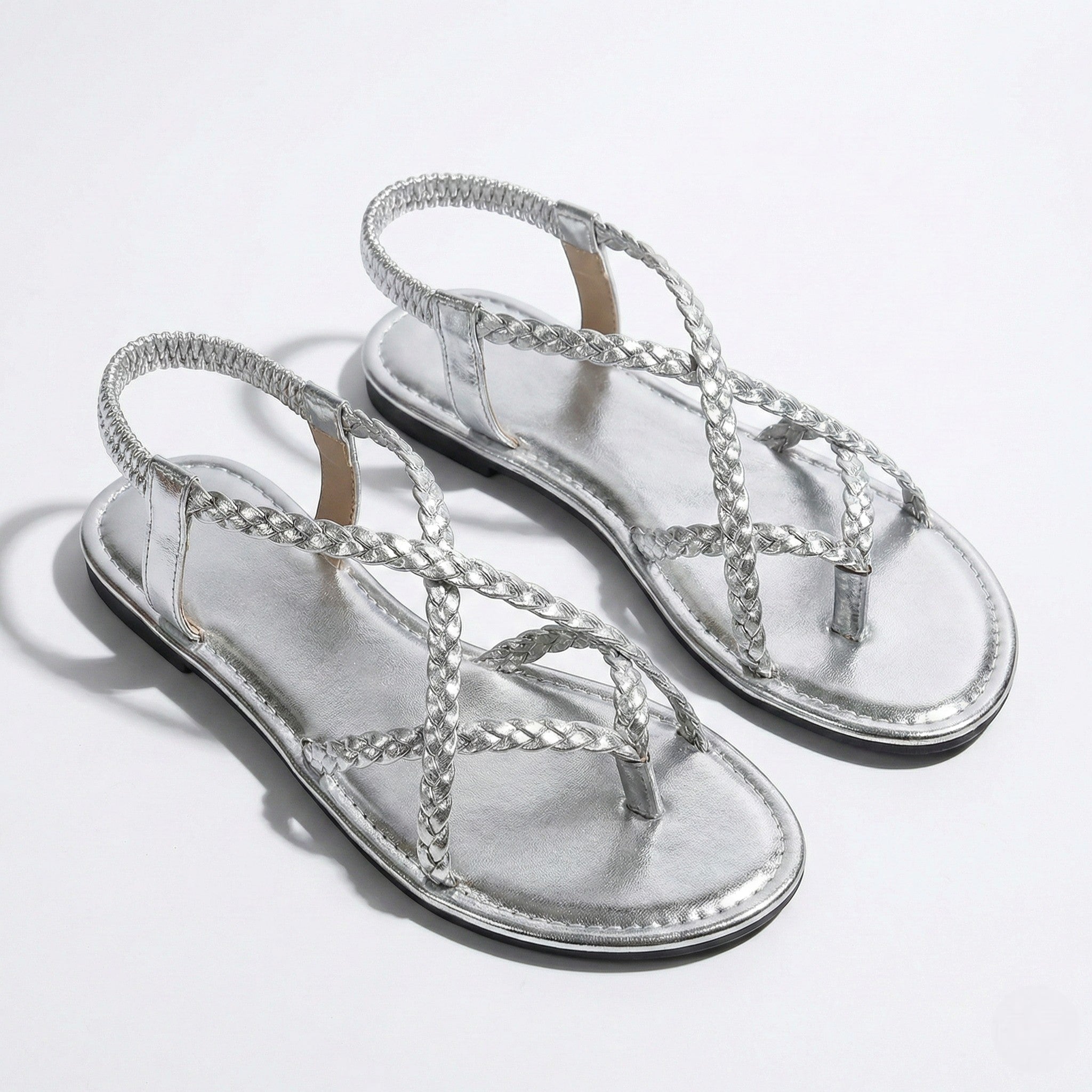 Imogen - Women's Flat Braided Strappy Sandals - Sandals - Silver - Taylor & Bennett