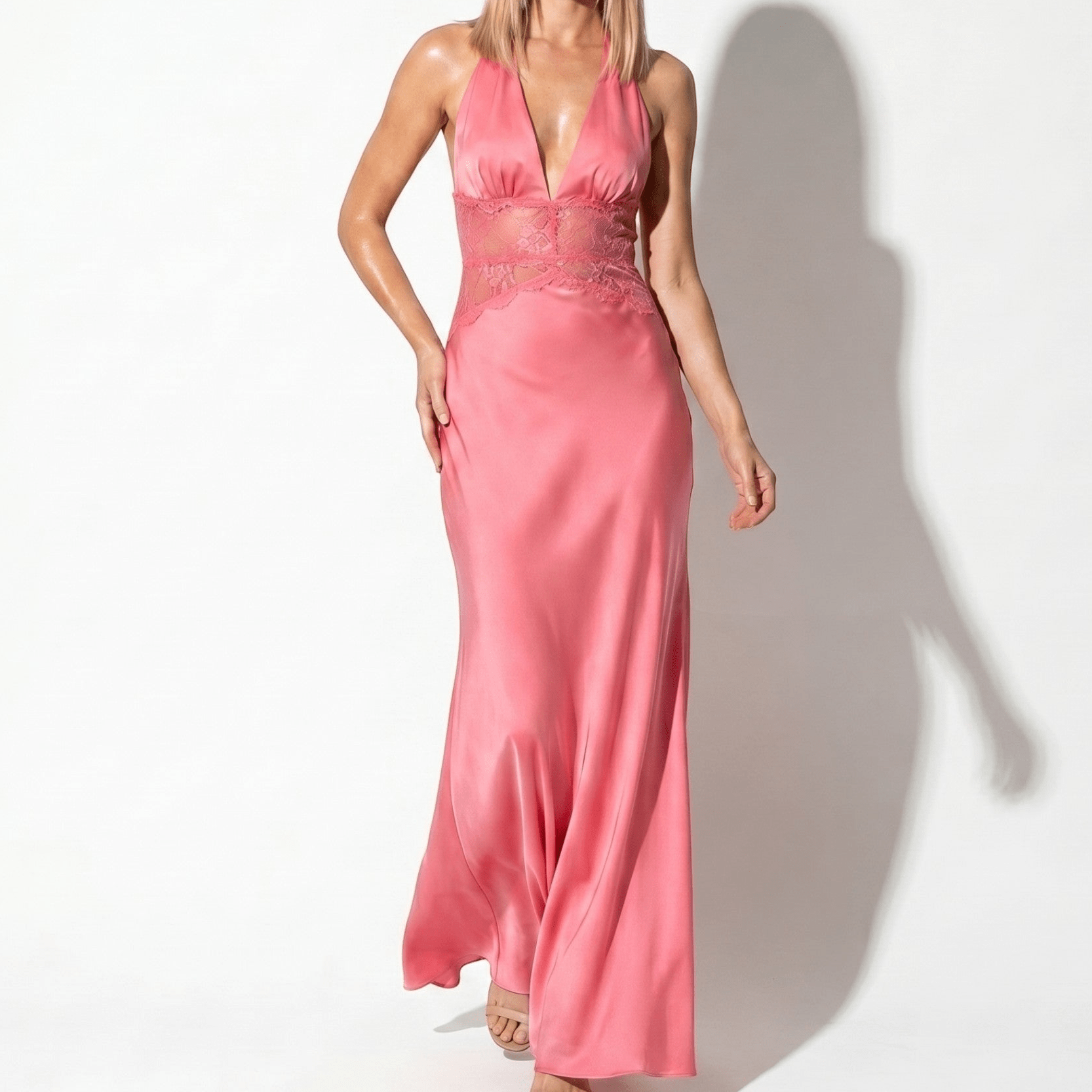 Imogen - Women's Summer Evening Lace Halter Maxi Dress - Dresses - Pink - Taylor & Bennett