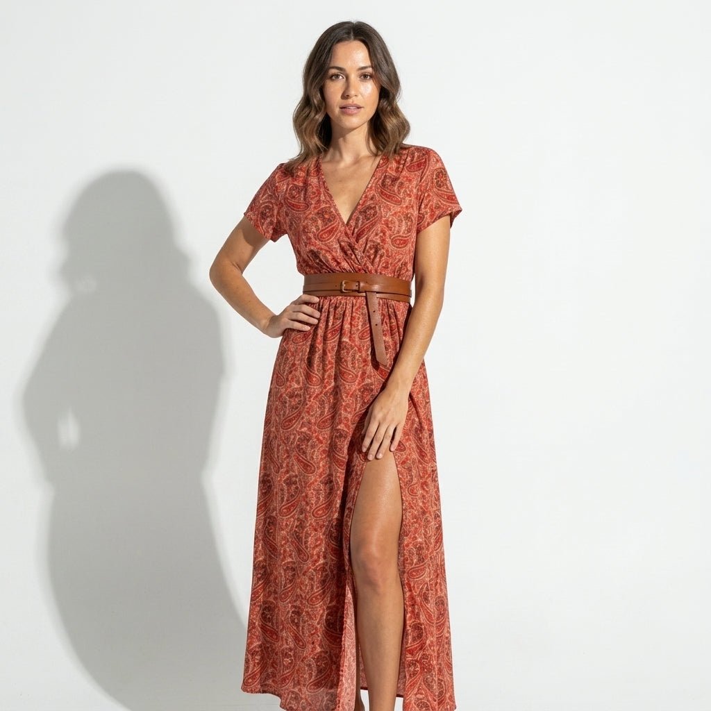 Isabella - Women's Bohemian Floral Maxi Dress - Dresses - Dark Red - Taylor & Bennett