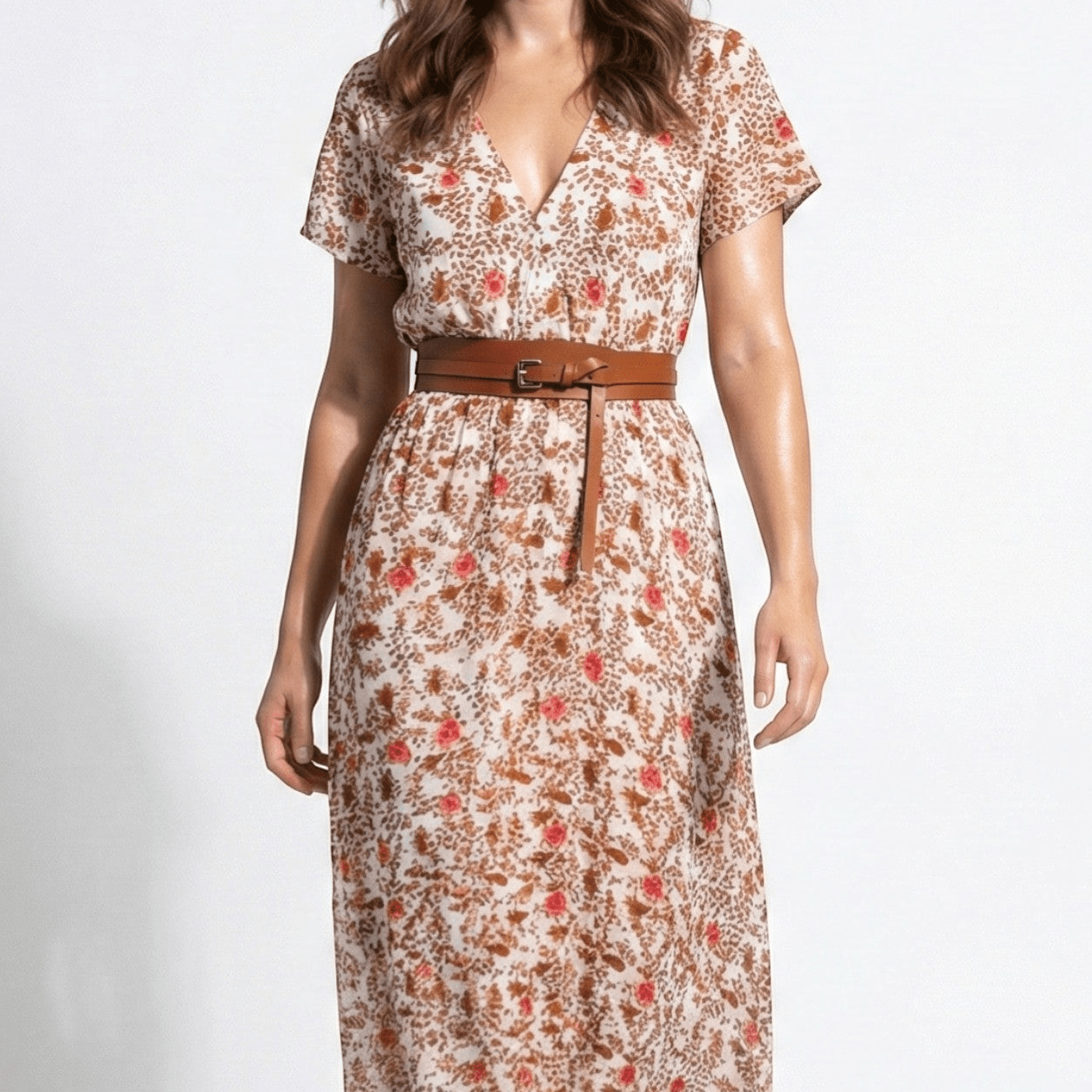 Isabella - Women's Bohemian Floral Maxi Dress with Belt - Dresses - Red - Taylor & Bennett