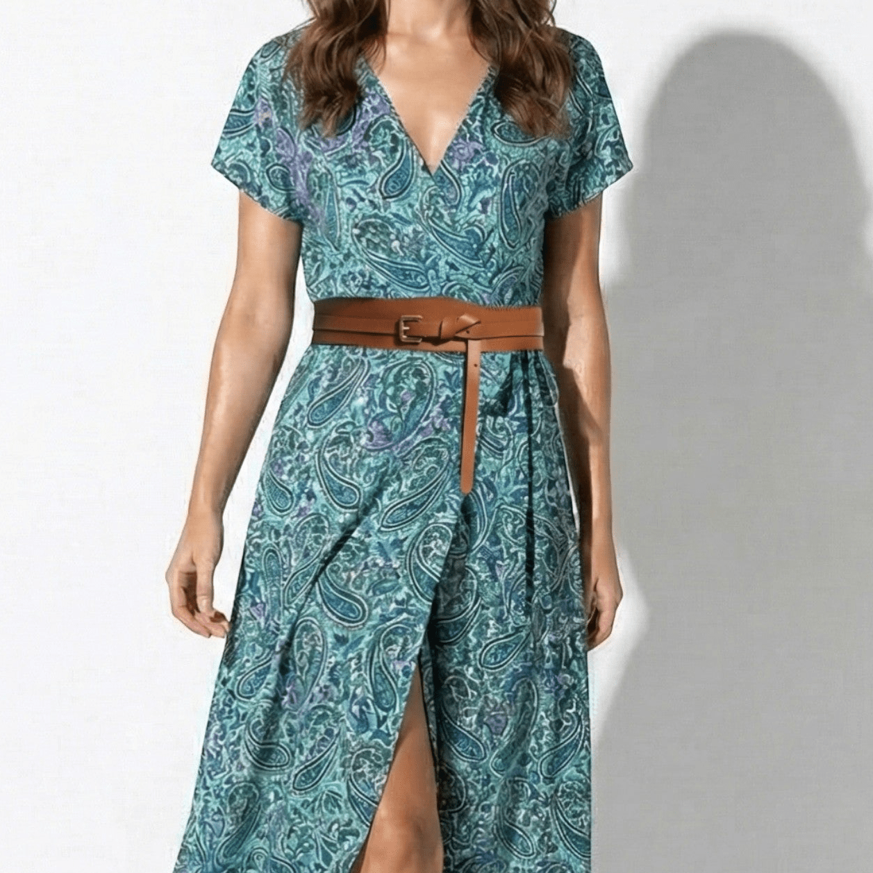 Isabella - Women's Bohemian Floral Maxi Dress with Belt - Dresses - Green - Taylor & Bennett