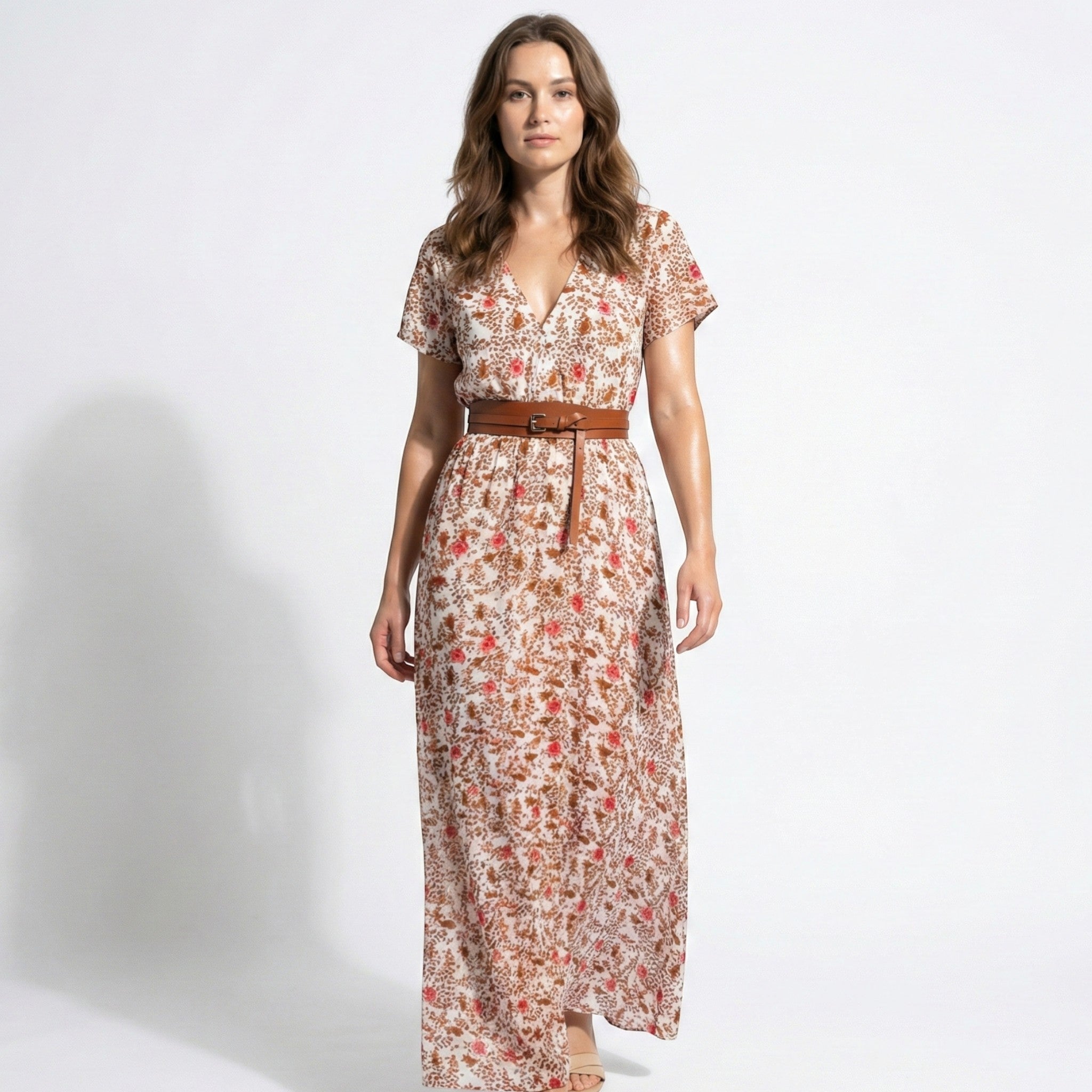 Isabella - Women's Bohemian Floral Maxi Dress with Belt - Dresses - Red - Taylor & Bennett