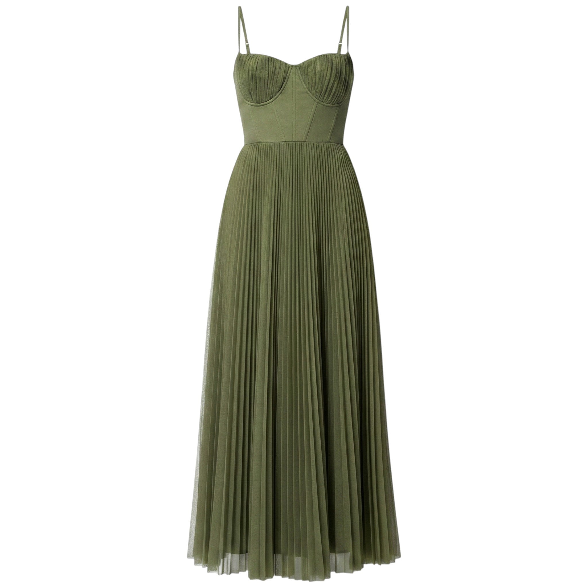Isabella - Women's Pleated Corset Midi Dress - Dresses - Green - Taylor & Bennett