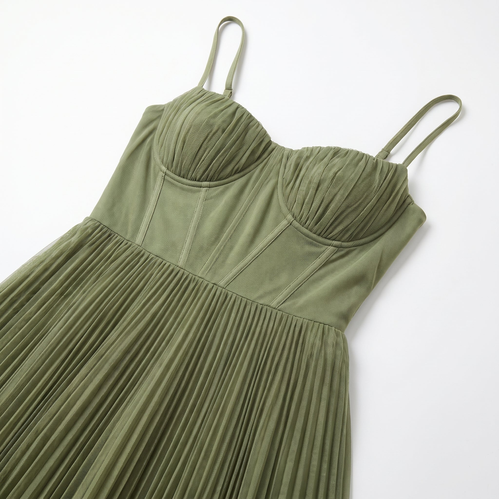 Isabella - Women's Pleated Corset Midi Dress - Dresses - Green - Taylor & Bennett