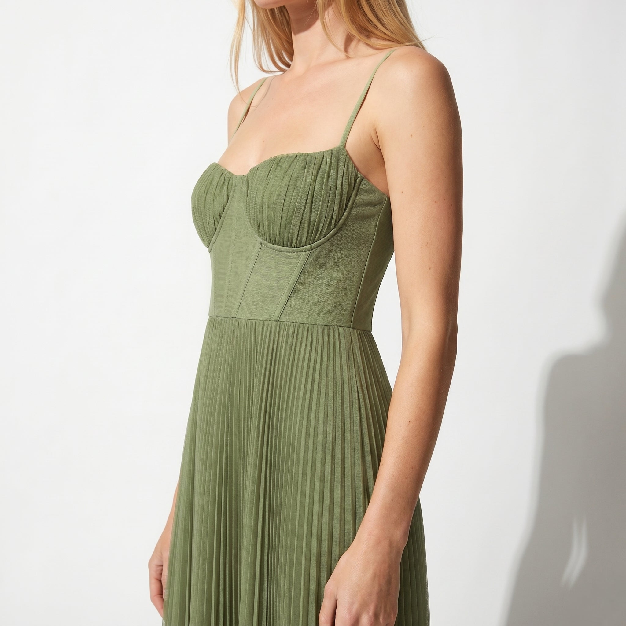 Isabella - Women's Pleated Corset Midi Dress - Dresses - Green - Taylor & Bennett