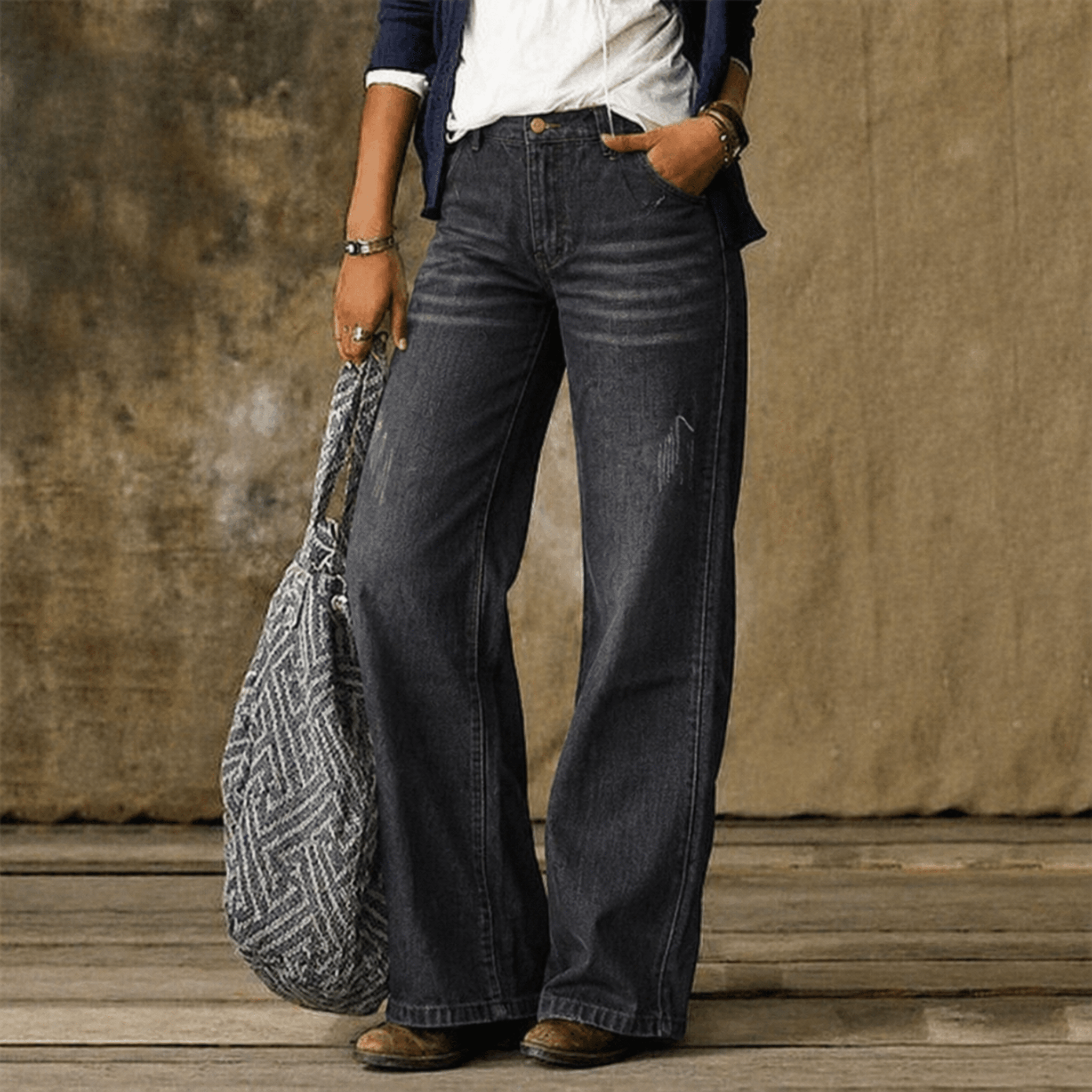 Isabelle - Women's High-Waisted Wide-Leg Jeans - Jeans - Grey - Taylor & Bennett
