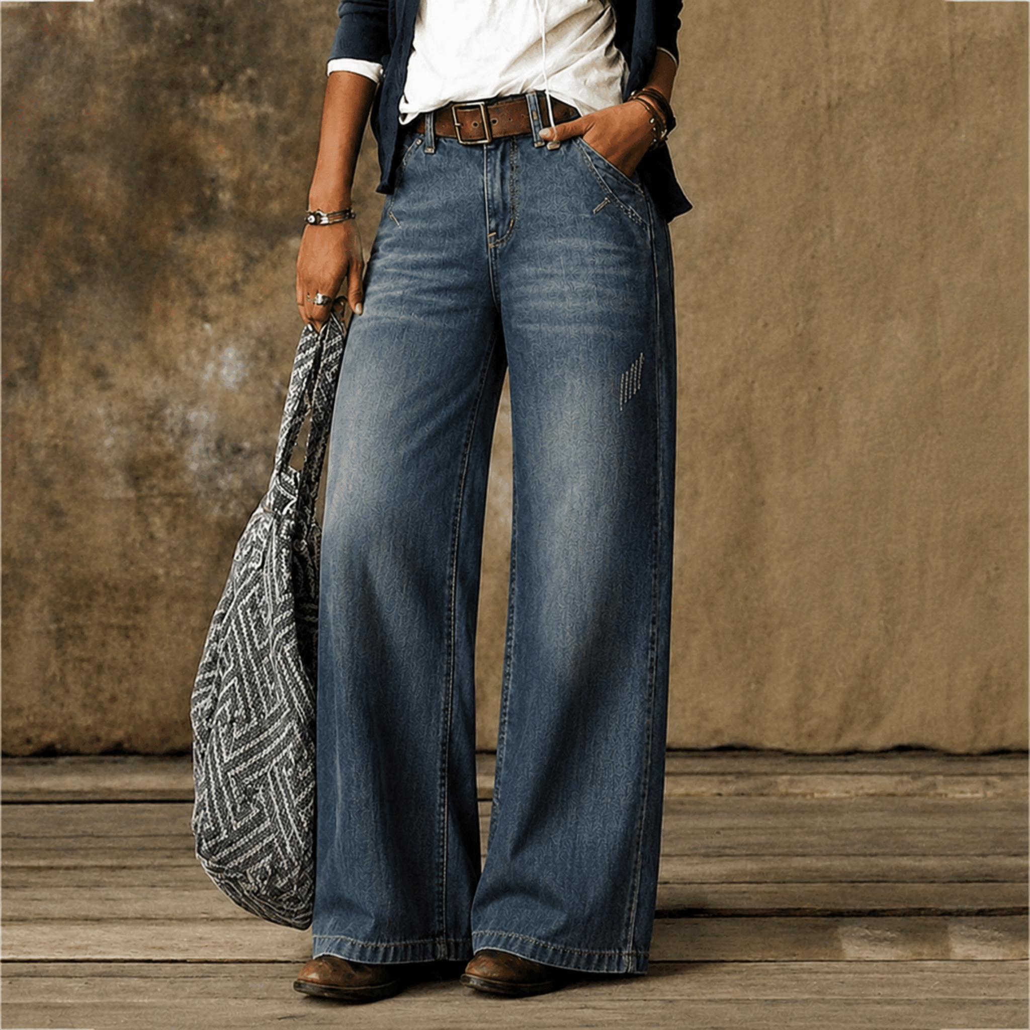 Isabelle - Women's High-Waisted Wide-Leg Jeans - Jeans - Blue - Taylor & Bennett
