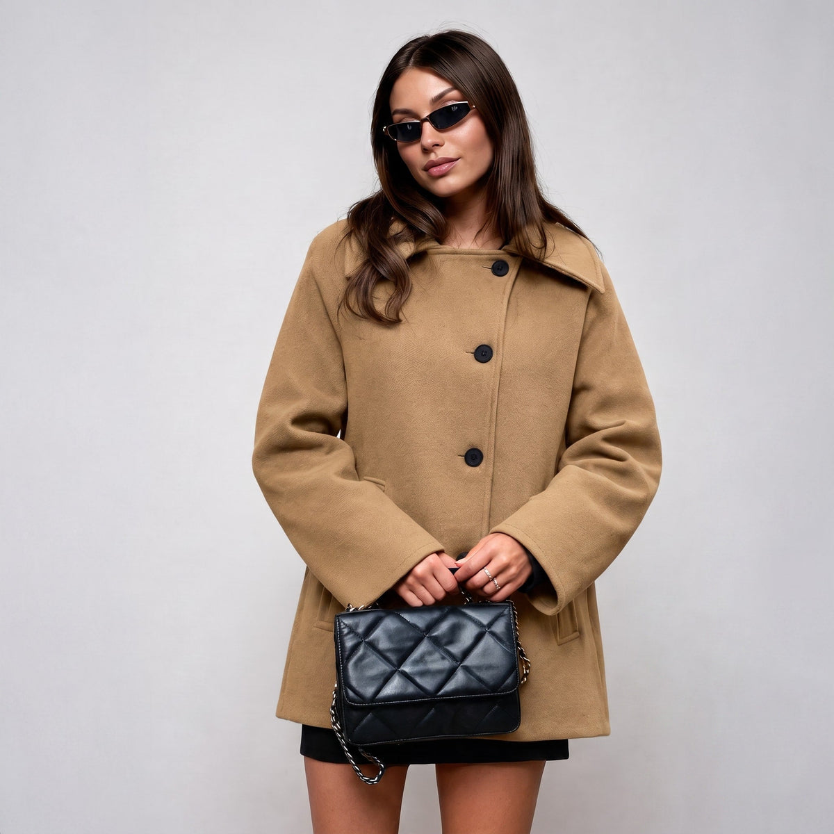 Isabelle - Women's Oversized Longline Wool-Look Coat - Coats & Jackets - Beige - Taylor & Bennett